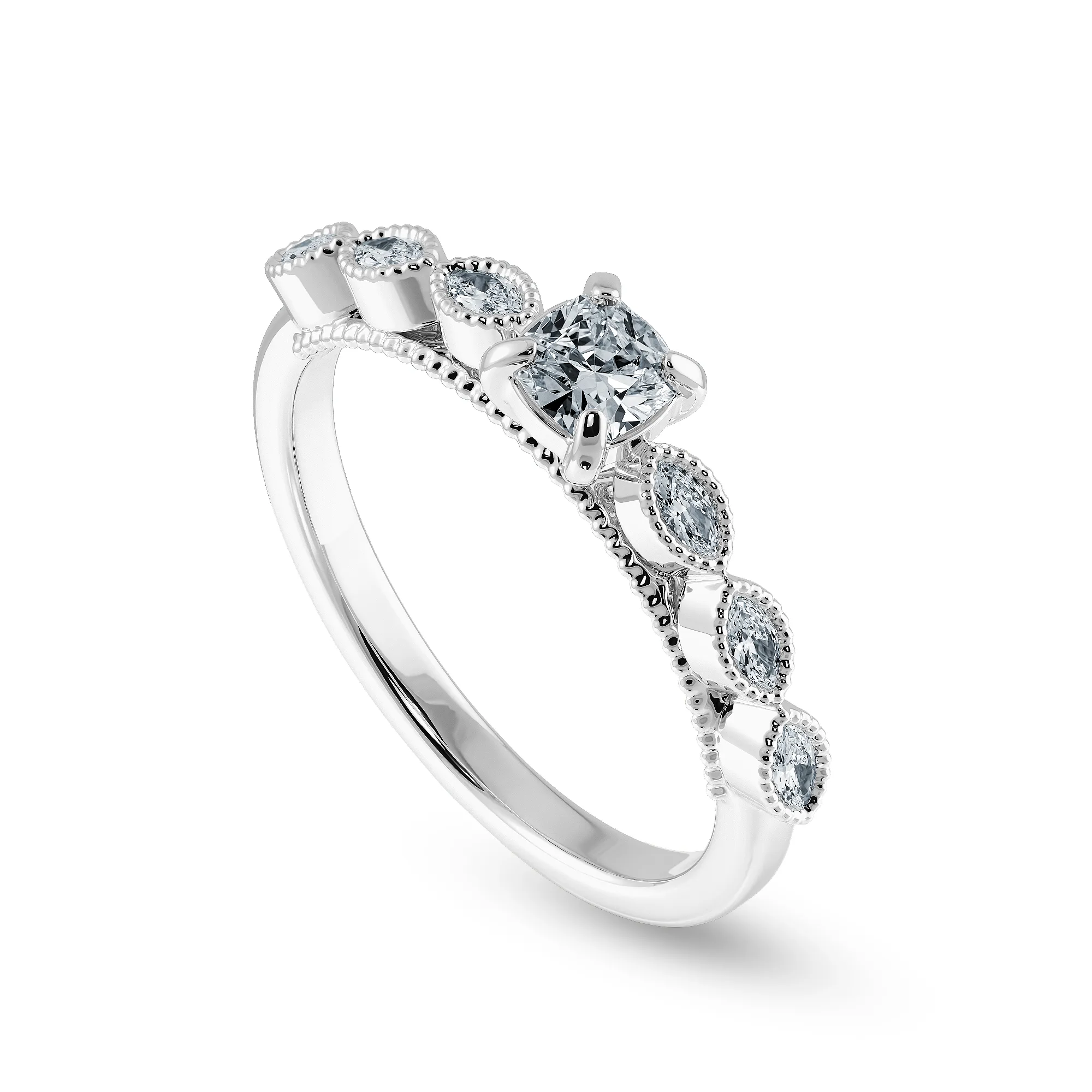 0.50cts. Cushion Cut Solitaire with Marquise Cut Diamond Accents Platinum Ring JL PT 2013-A