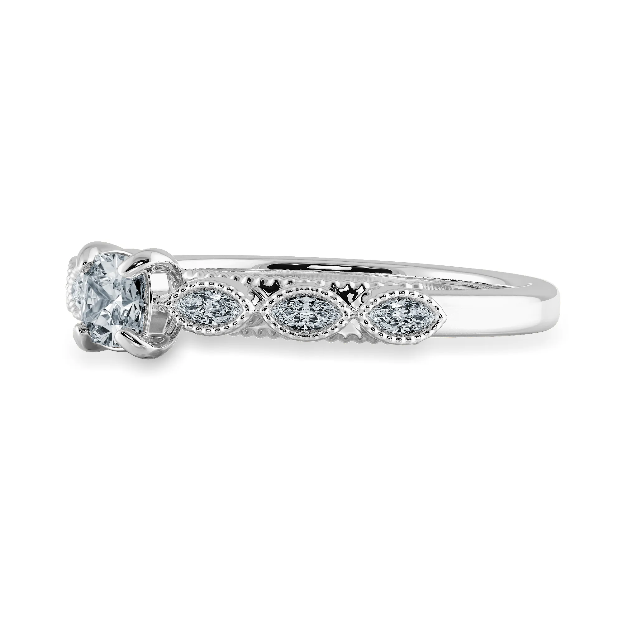 0.50cts. Cushion Cut Solitaire with Marquise Cut Diamond Accents Platinum Ring JL PT 2013-A