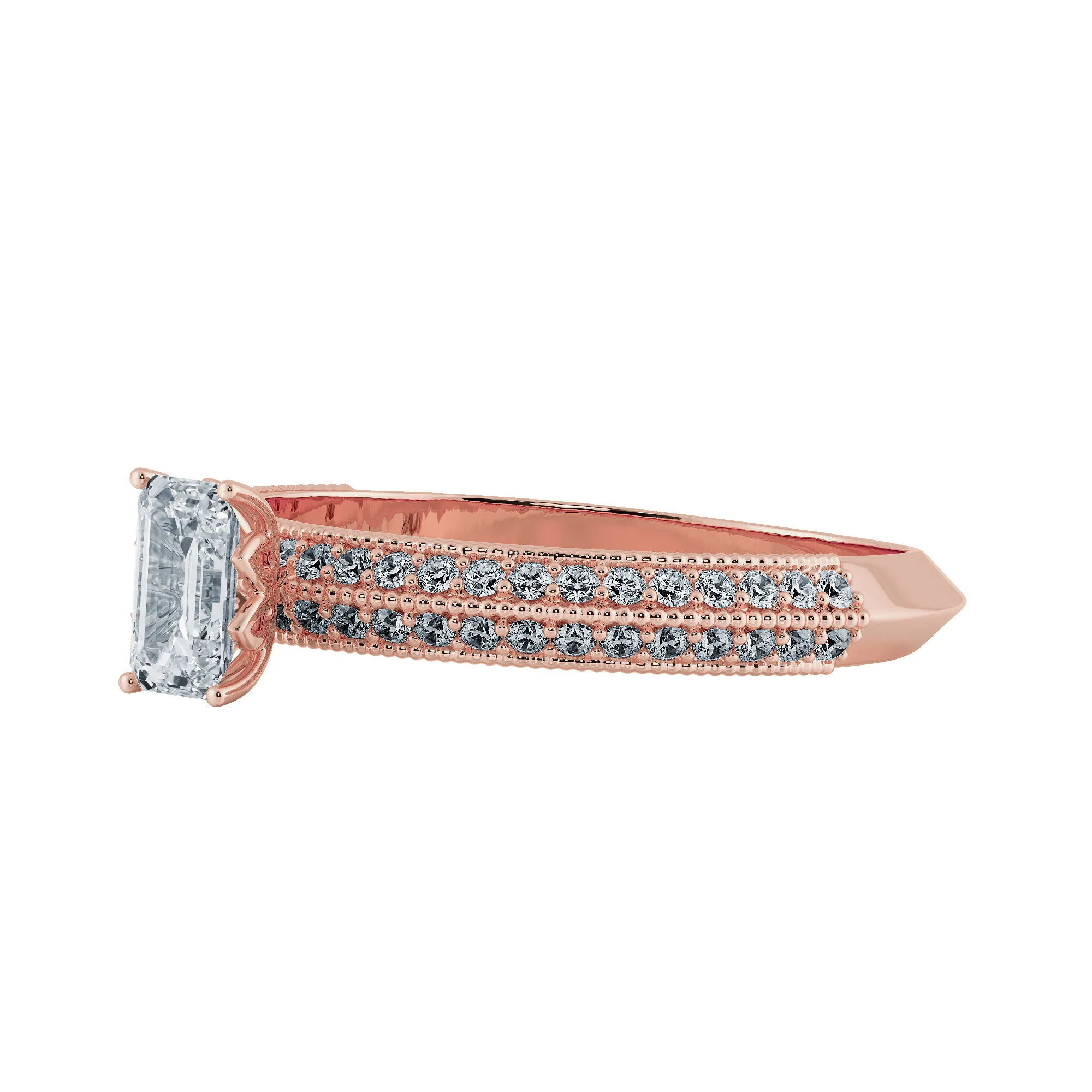 0.50cts. Emerald Cut Solitaire Diamond Split Shank 18K Rose Gold Ring JL AU 1188R-A