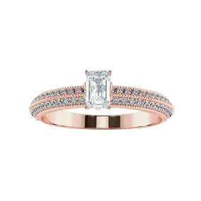 0.50cts. Emerald Cut Solitaire Diamond Split Shank 18K Rose Gold Ring JL AU 1188R-A