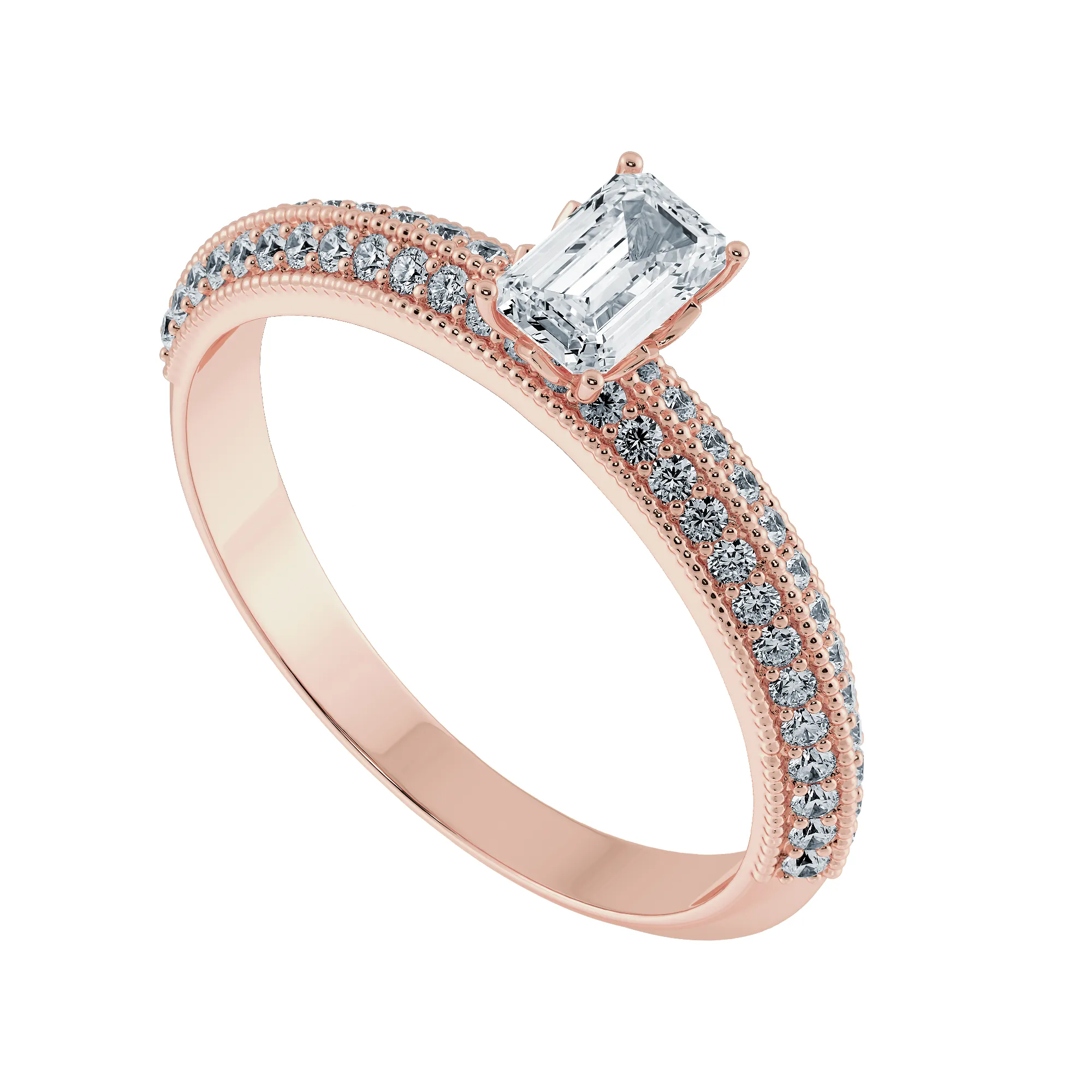 0.50cts. Emerald Cut Solitaire Diamond Split Shank 18K Rose Gold Ring JL AU 1188R-A