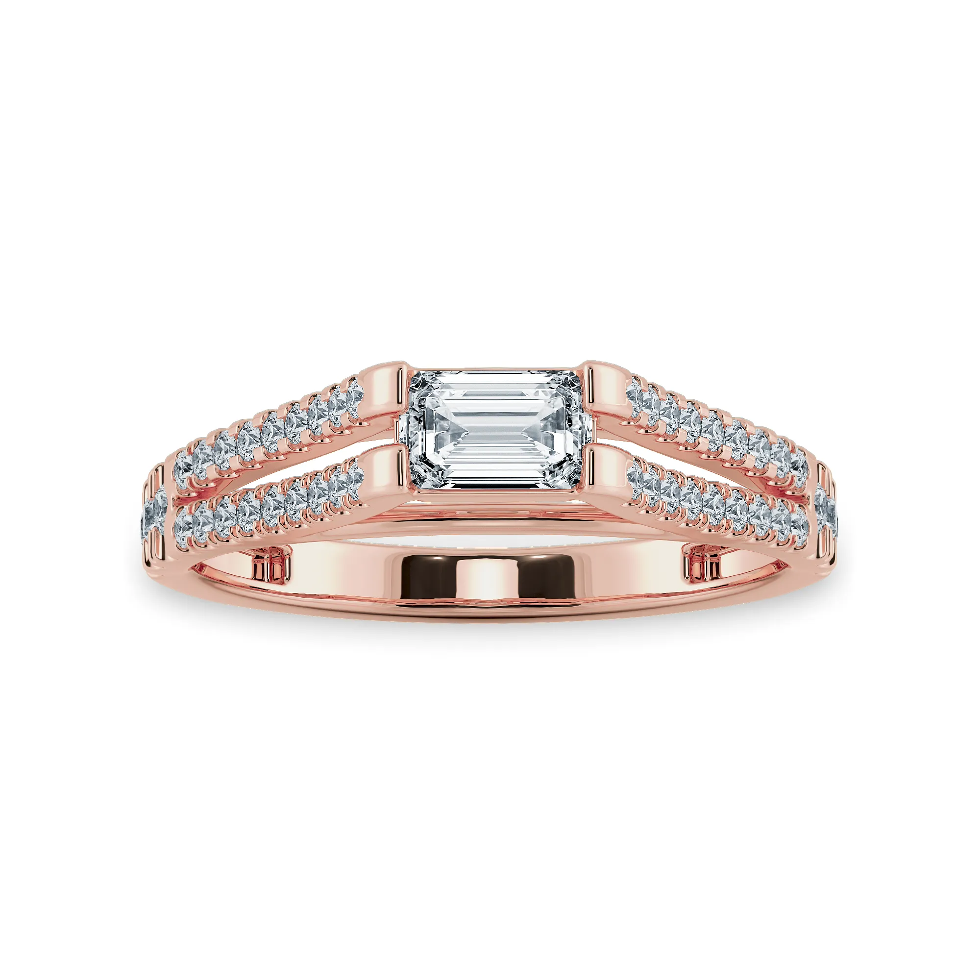 0.50cts. Emerald Cut Solitaire Diamond Split Shank 18K Rose Gold Solitaire Ring JL AU 1180R-A