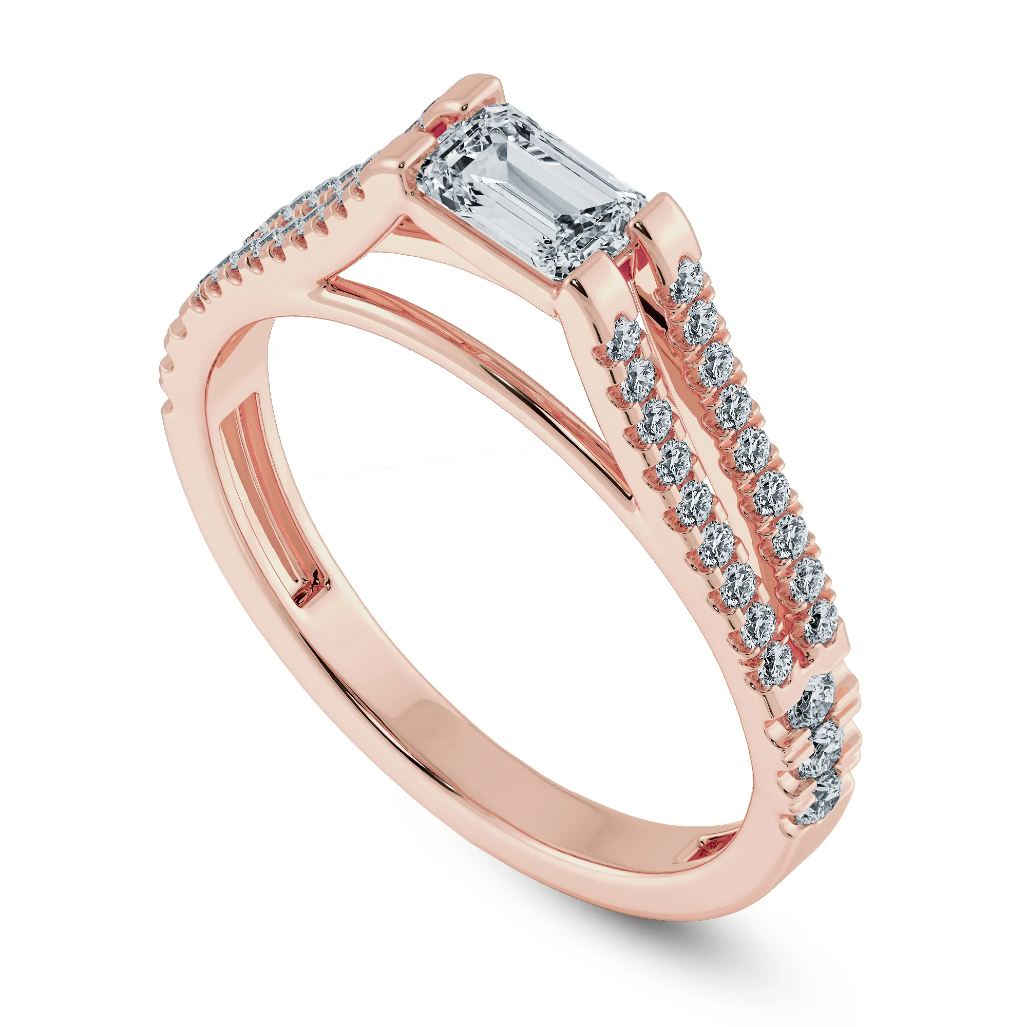 0.50cts. Emerald Cut Solitaire Diamond Split Shank 18K Rose Gold Solitaire Ring JL AU 1180R-A