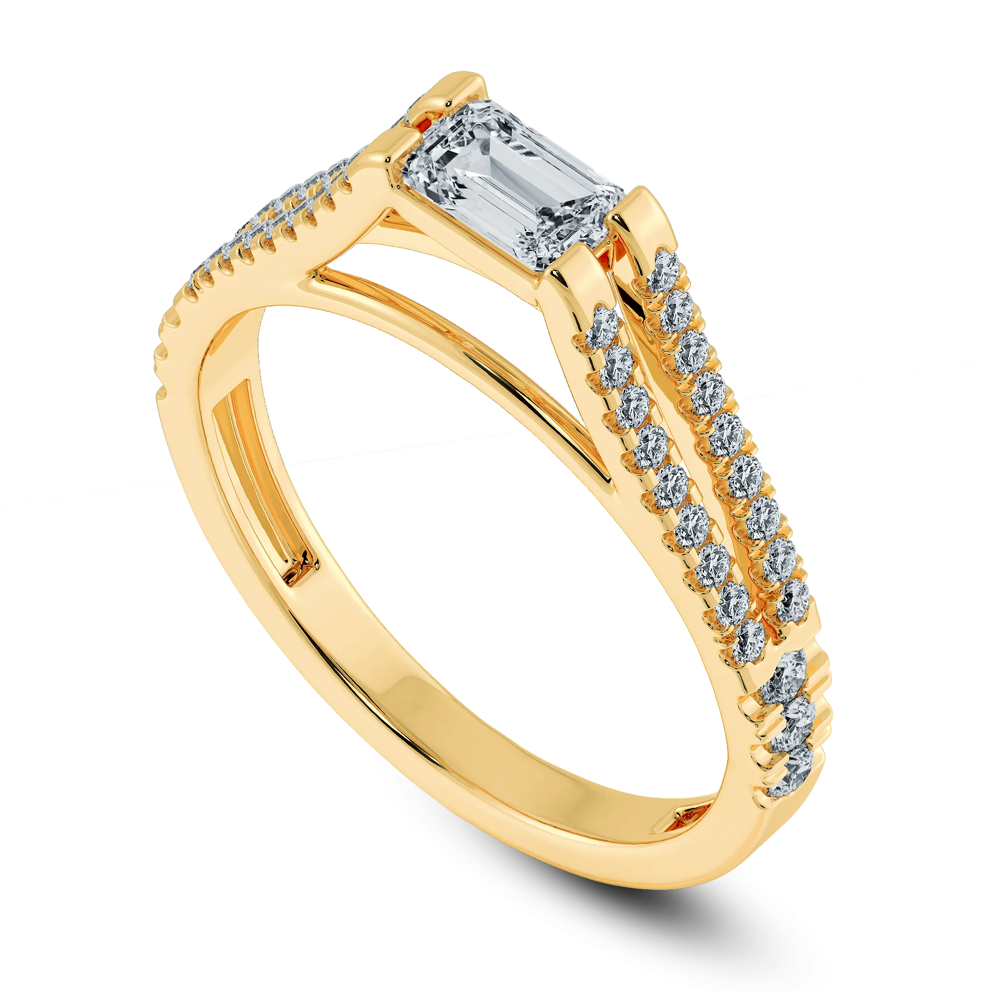 0.50cts. Emerald Cut Solitaire Diamond Split Shank 18K Yellow Gold Ring JL AU 1180Y-A