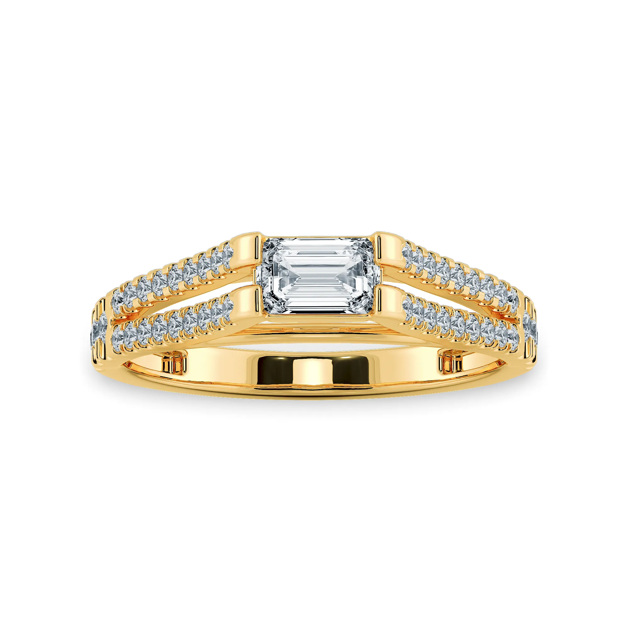 0.50cts. Emerald Cut Solitaire Diamond Split Shank 18K Yellow Gold Ring JL AU 1180Y-A
