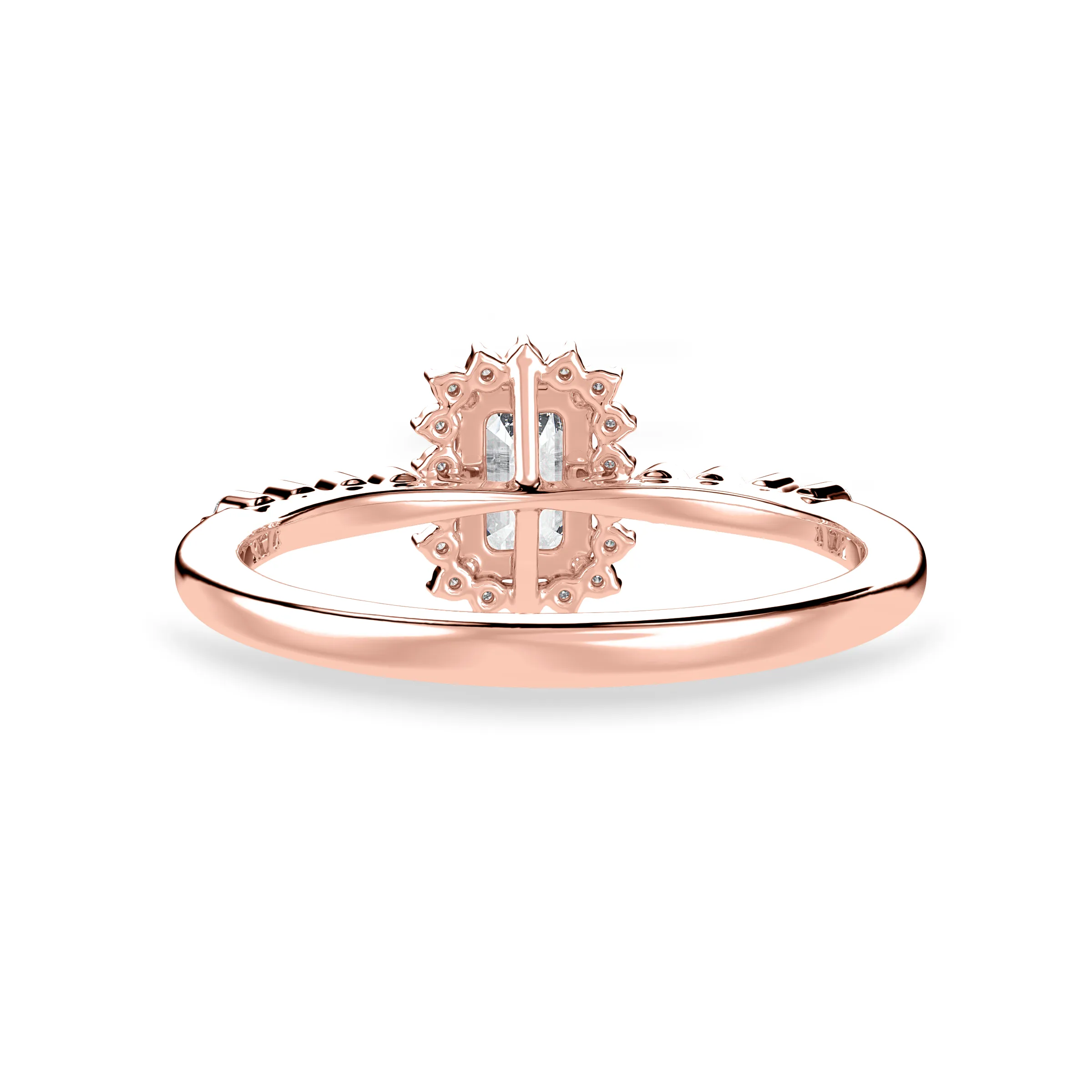 0.50cts. Emerald Cut Solitaire Halo Diamond Shank 18K Rose Gold Solitaire Ring JL AU 1250R-A