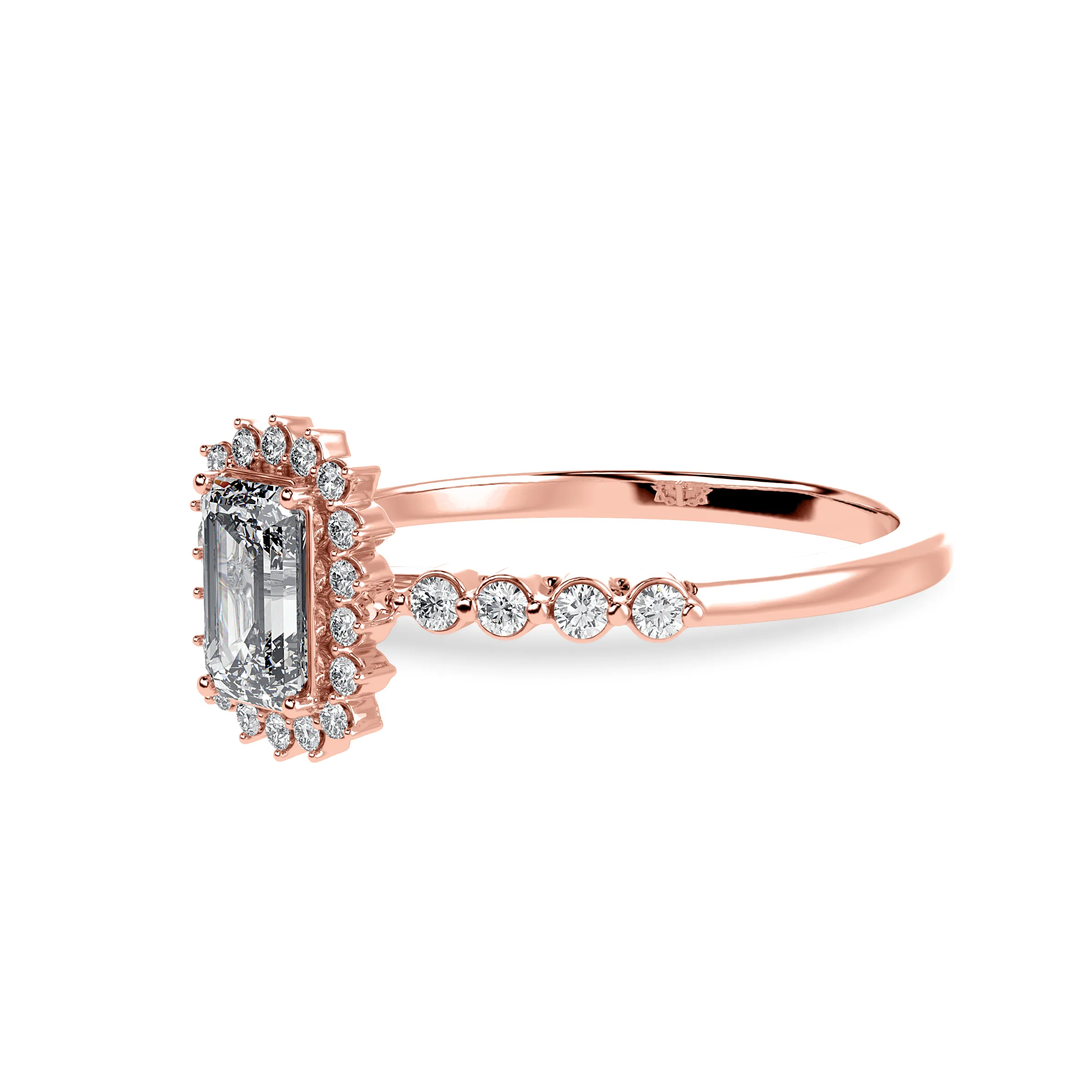 0.50cts. Emerald Cut Solitaire Halo Diamond Shank 18K Rose Gold Solitaire Ring JL AU 1250R-A