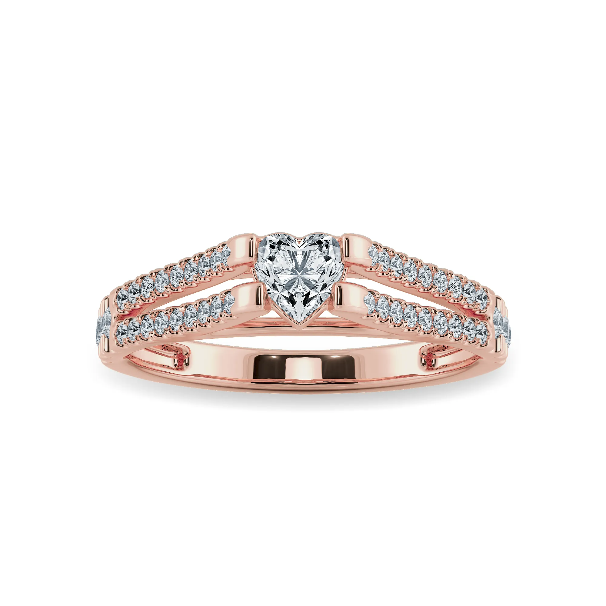 0.50cts. Heart Cut Solitaire Diamond Split Shank 18K Rose Gold Ring JL AU 1181R-A