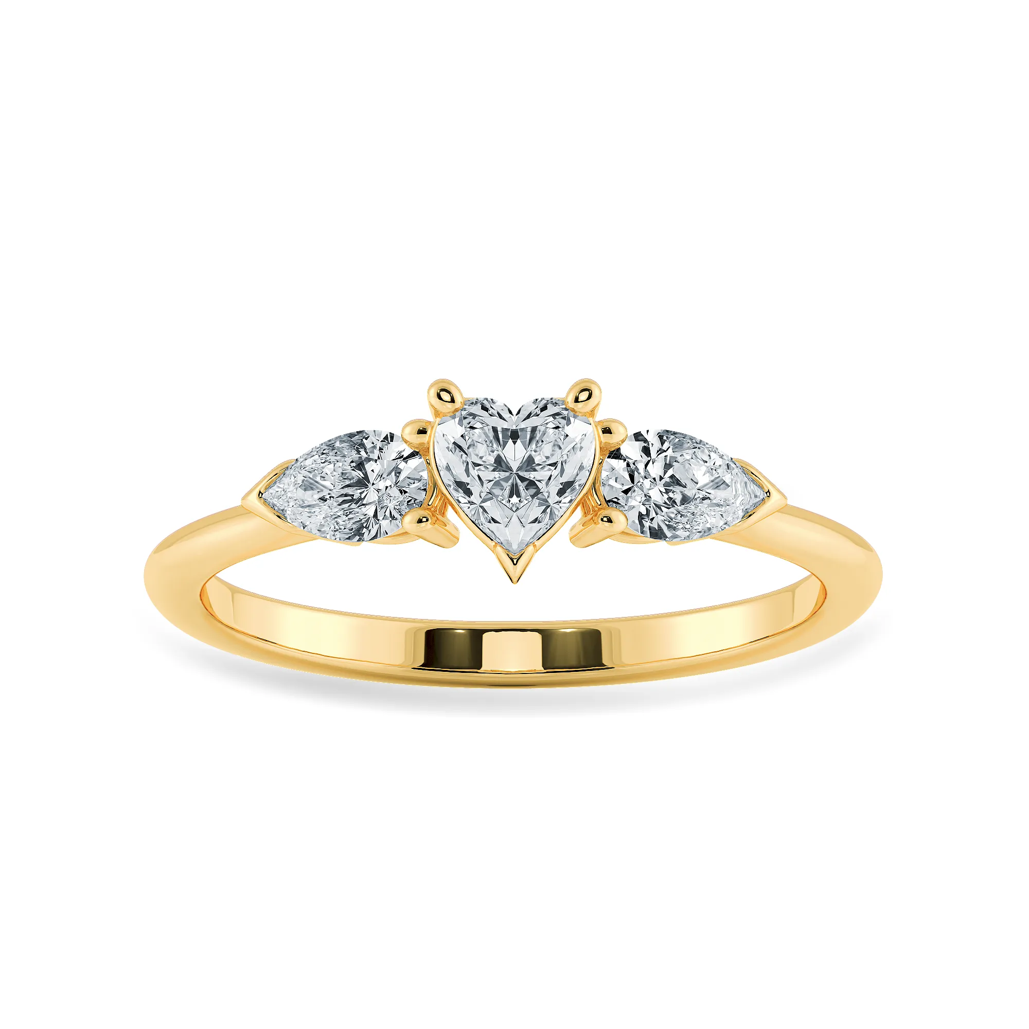 0.50cts. Heart Cut Solitaire with Pear Cut Diamond Accents 18K Yellow Gold Ring JL AU 1205Y-A