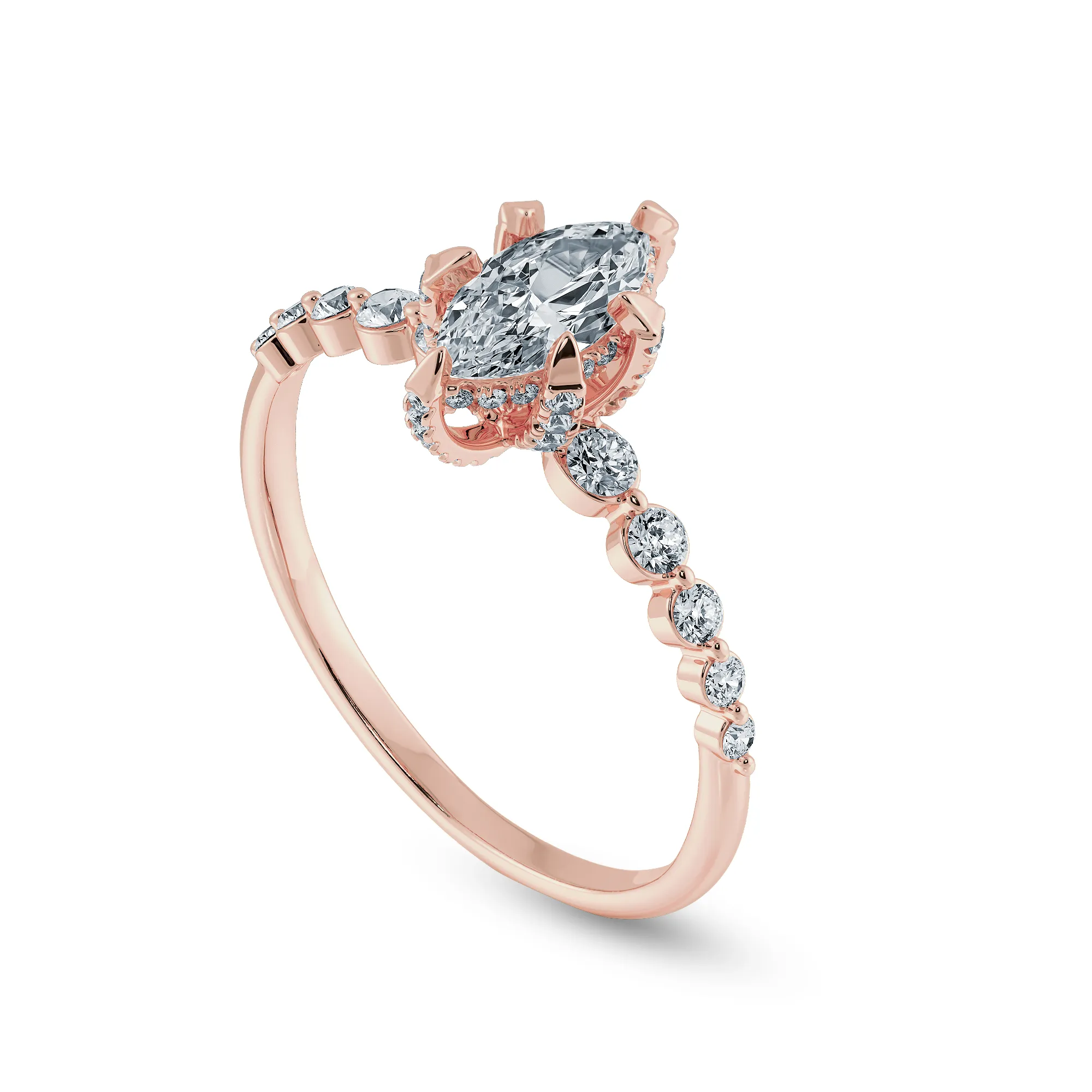 0.50cts. Marquise Cut Solitaire Halo Diamond Shank 18K Rose Gold Ring JL AU 2010R-A