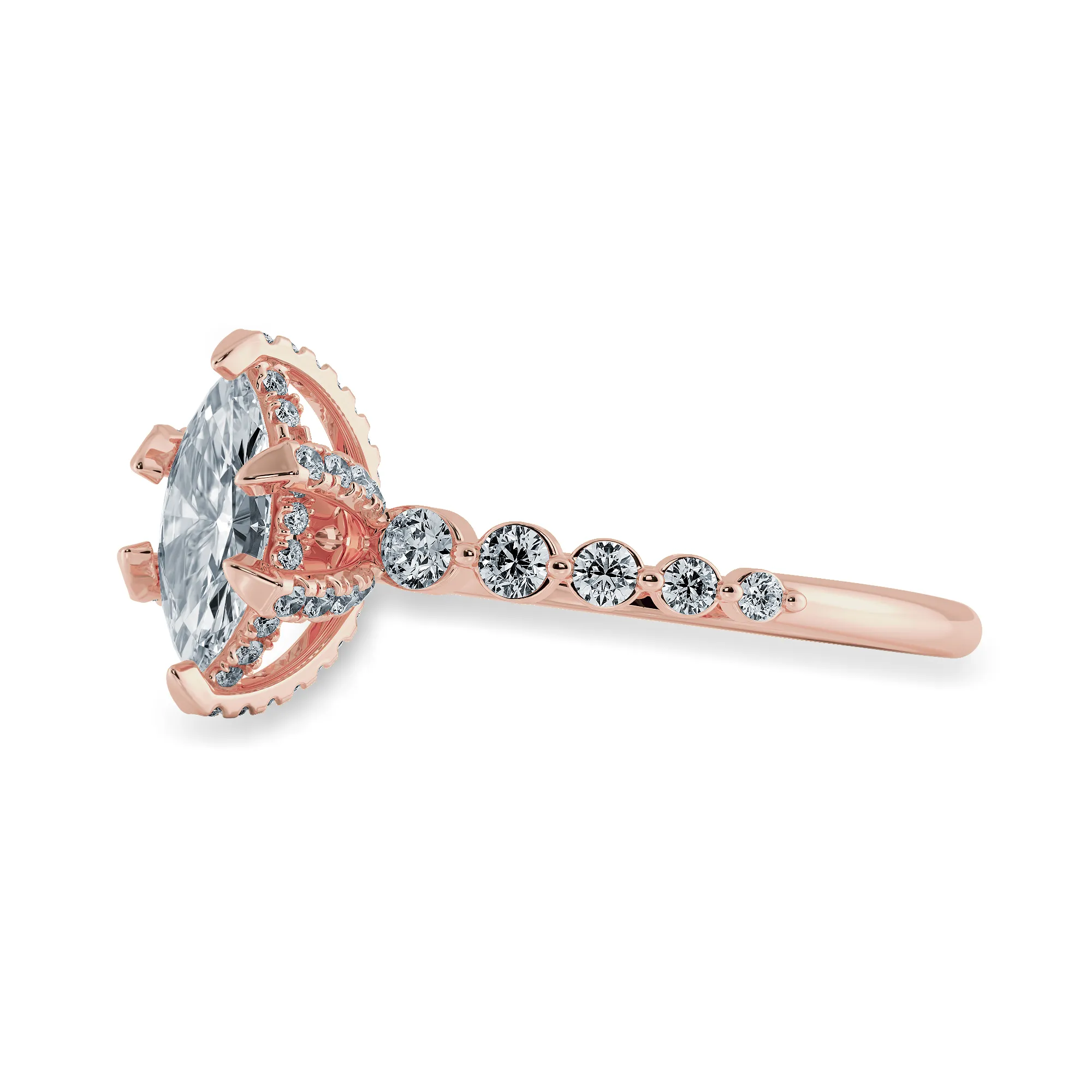 0.50cts. Marquise Cut Solitaire Halo Diamond Shank 18K Rose Gold Ring JL AU 2010R-A