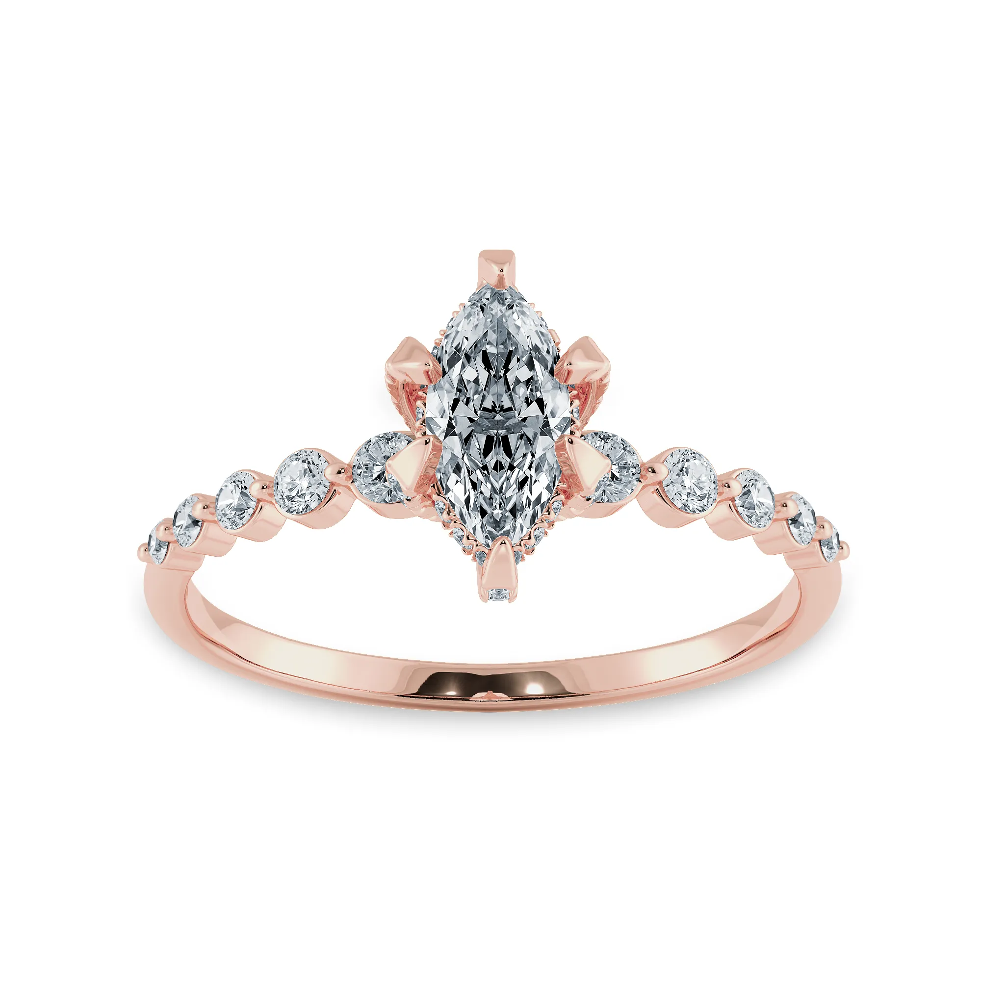0.50cts. Marquise Cut Solitaire Halo Diamond Shank 18K Rose Gold Ring JL AU 2010R-A
