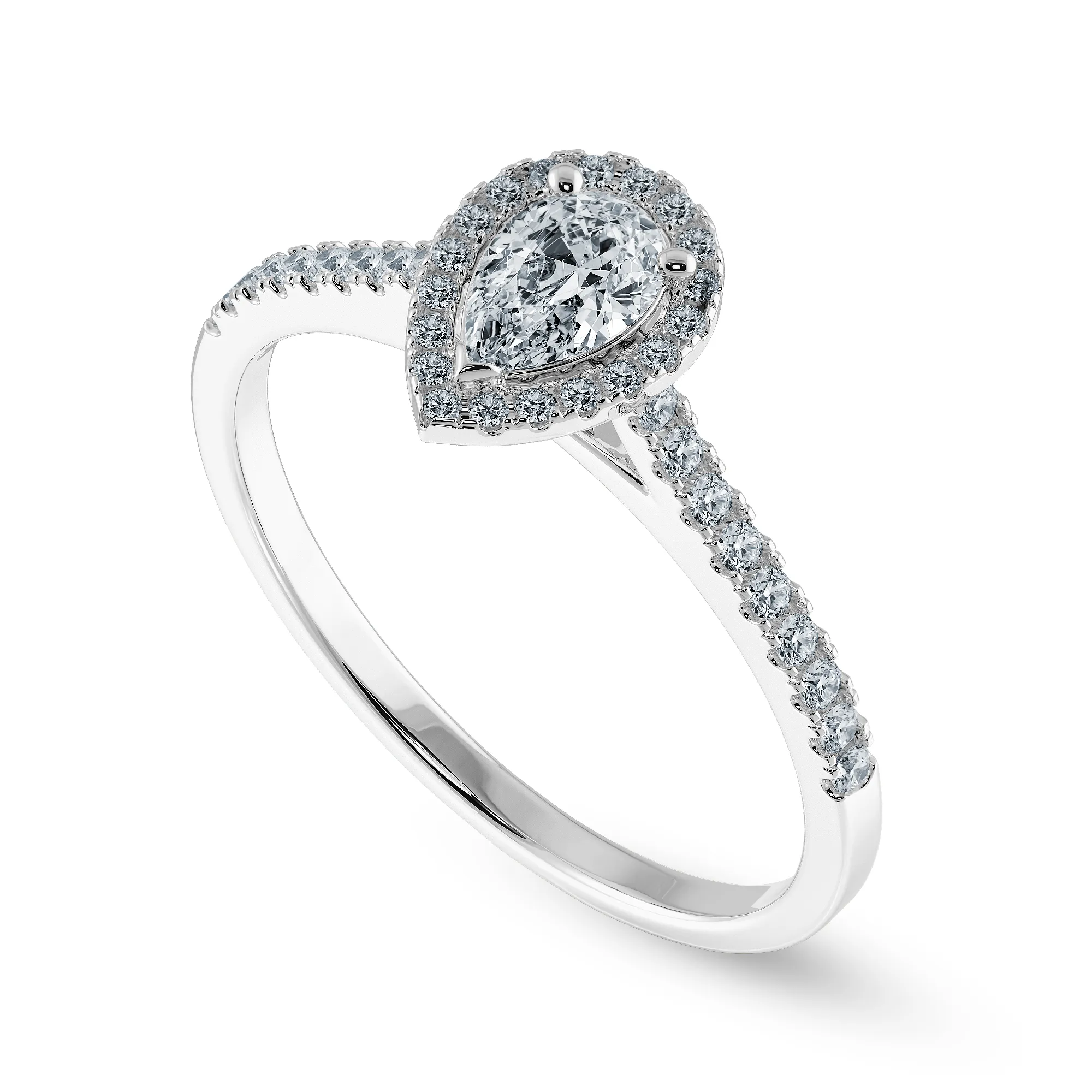 0.50cts Pear Cut Solitaire Halo Diamond Shank Platinum Ring JL PT 1200-A