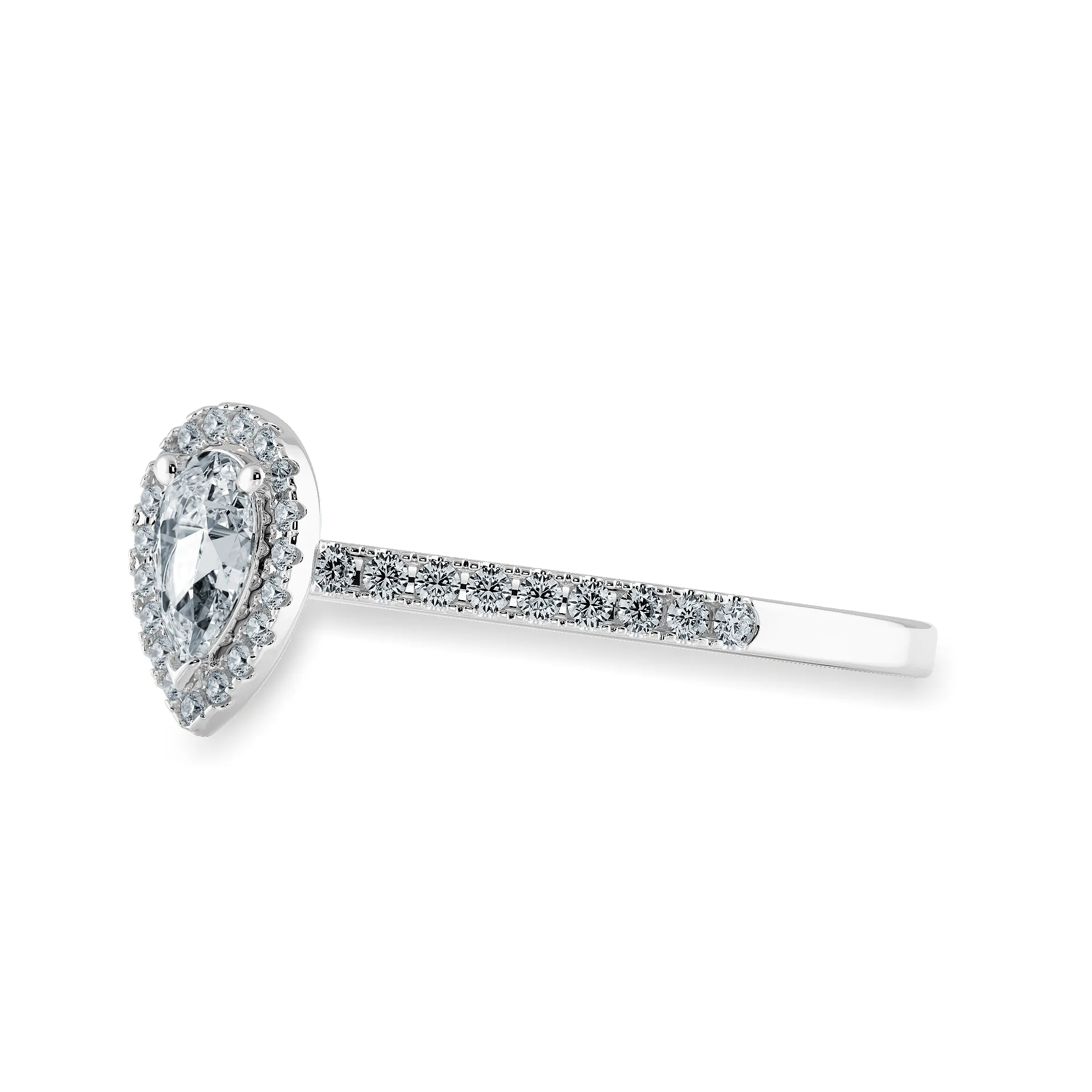 0.50cts Pear Cut Solitaire Halo Diamond Shank Platinum Ring JL PT 1200-A