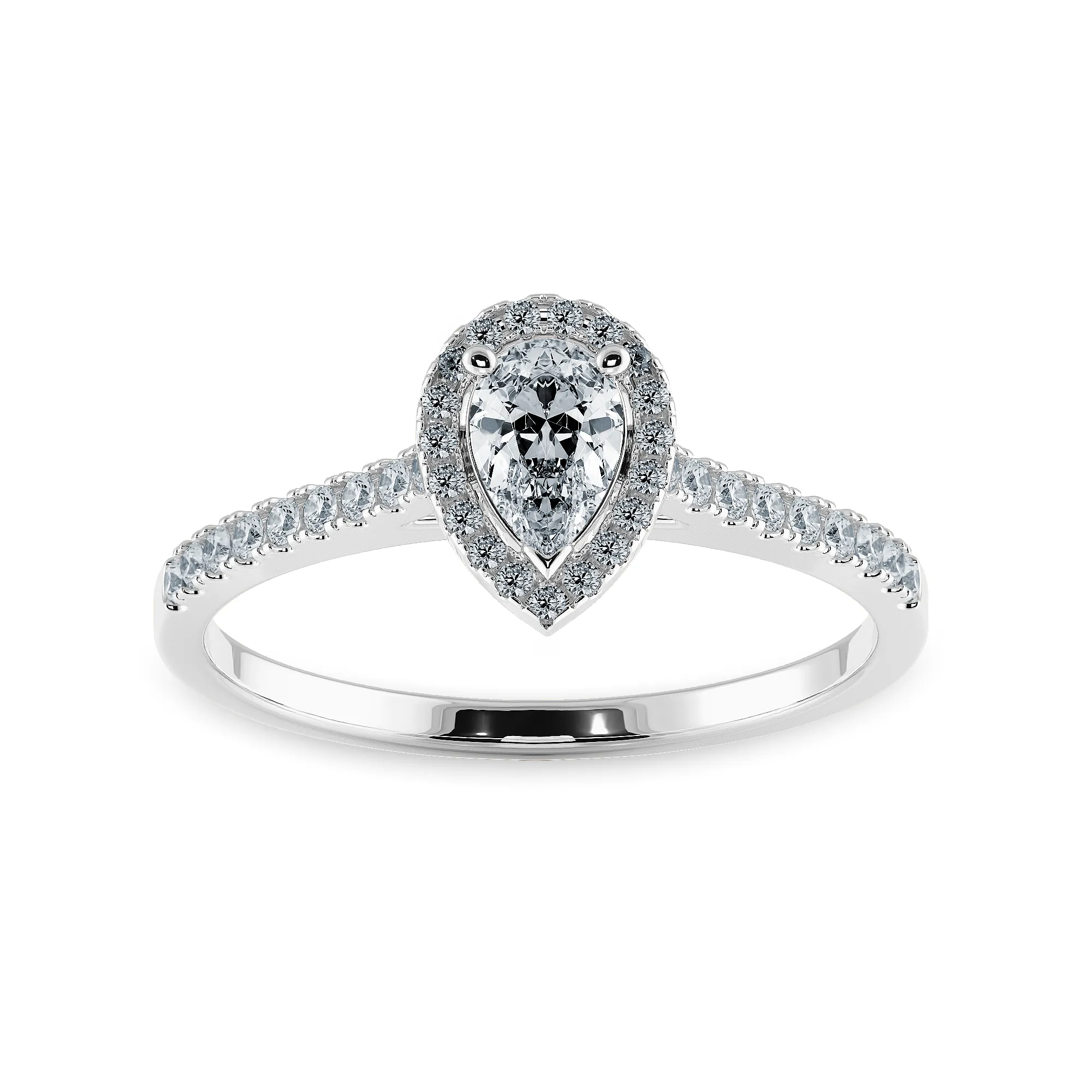 0.50cts Pear Cut Solitaire Halo Diamond Shank Platinum Ring JL PT 1200-A