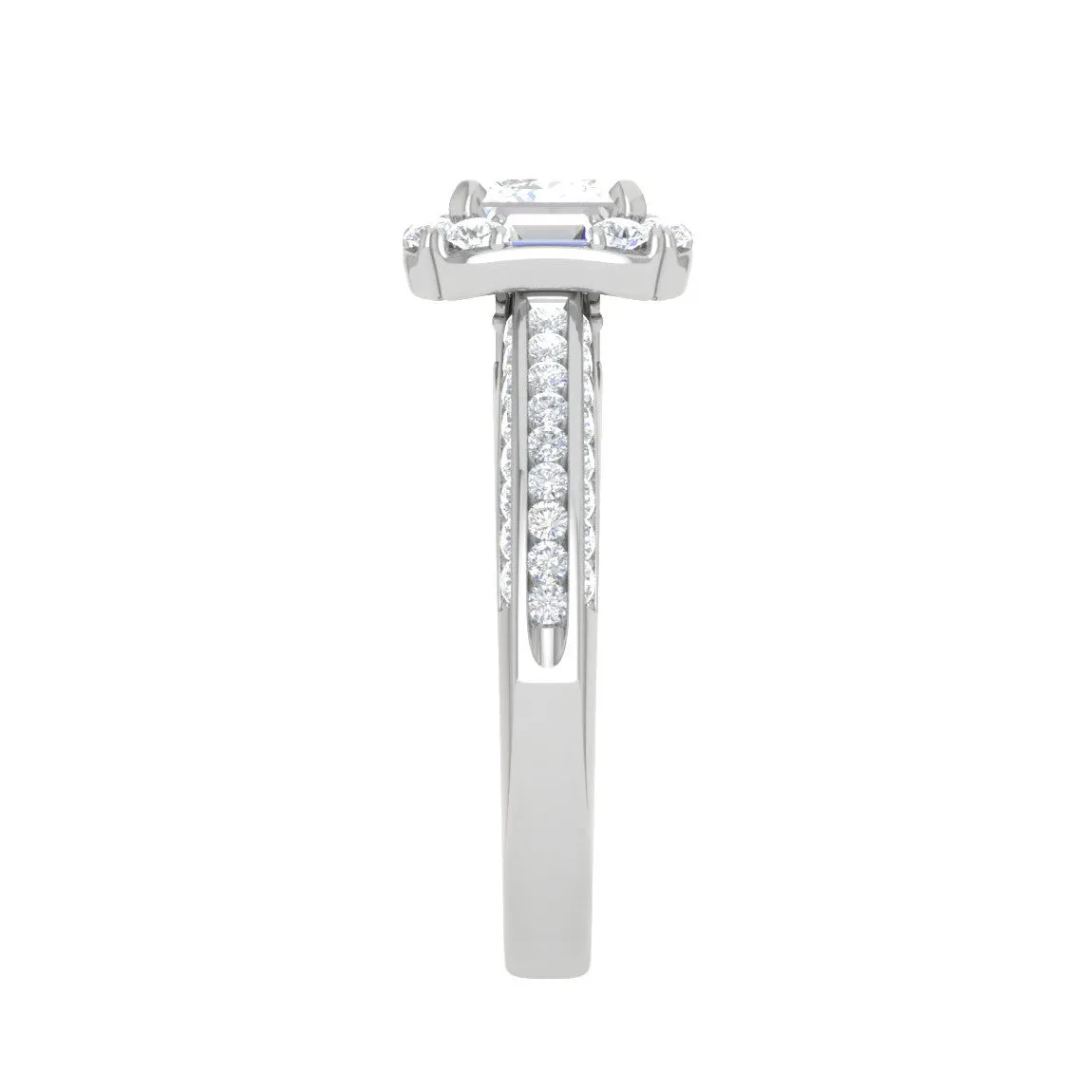 0.50cts Princess Cut Solitaire Halo Diamond Split Shank Platinum Ring JL PT WB5509E