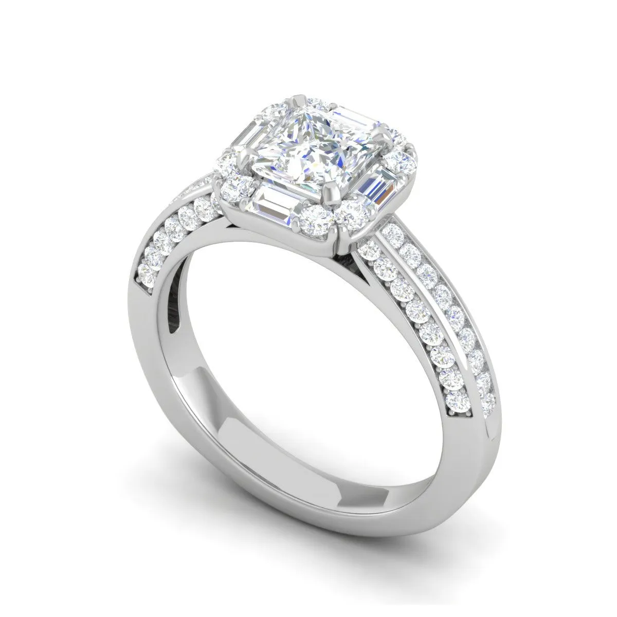 0.50cts Princess Cut Solitaire Halo Diamond Split Shank Platinum Ring JL PT WB5509E