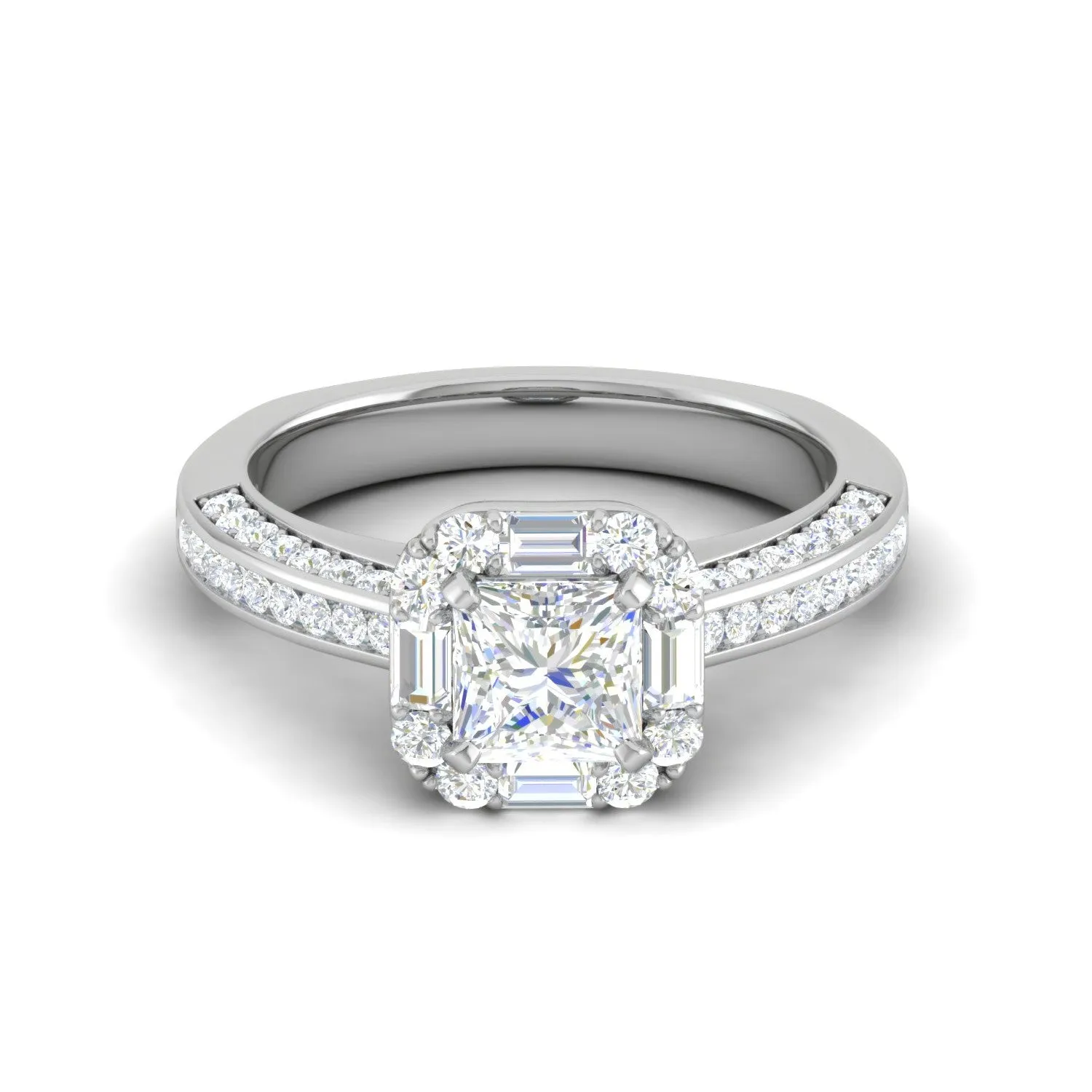 0.50cts Princess Cut Solitaire Halo Diamond Split Shank Platinum Ring JL PT WB5509E