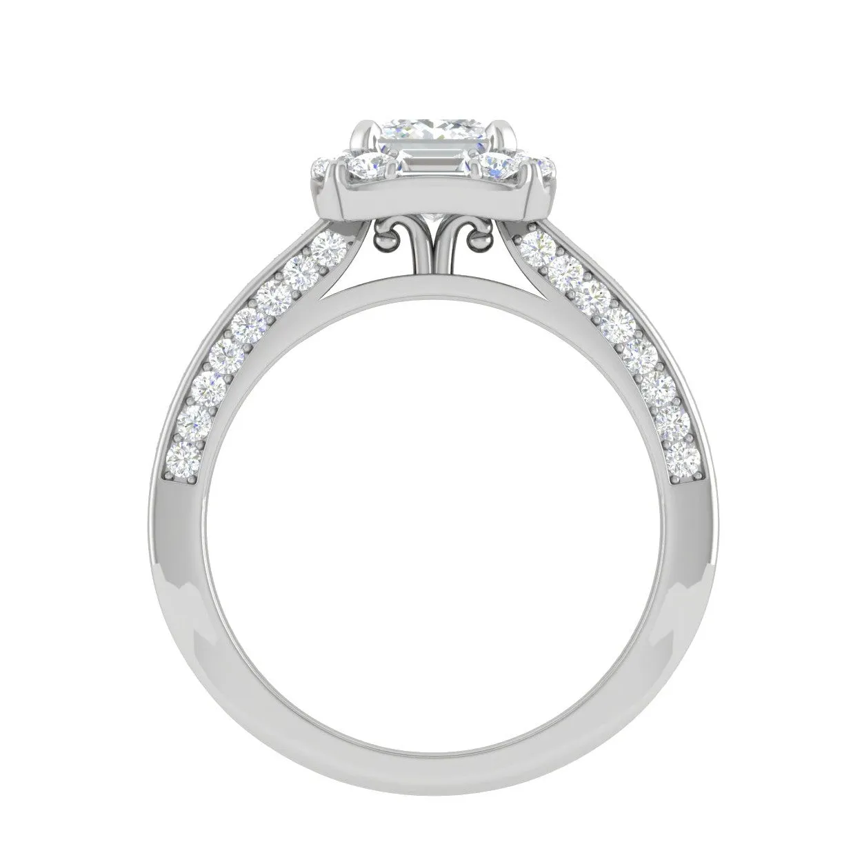 0.50cts Princess Cut Solitaire Halo Diamond Split Shank Platinum Ring JL PT WB5509E