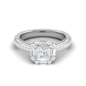 0.50cts Princess Cut Solitaire Halo Diamond Split Shank Platinum Ring JL PT WB5509E