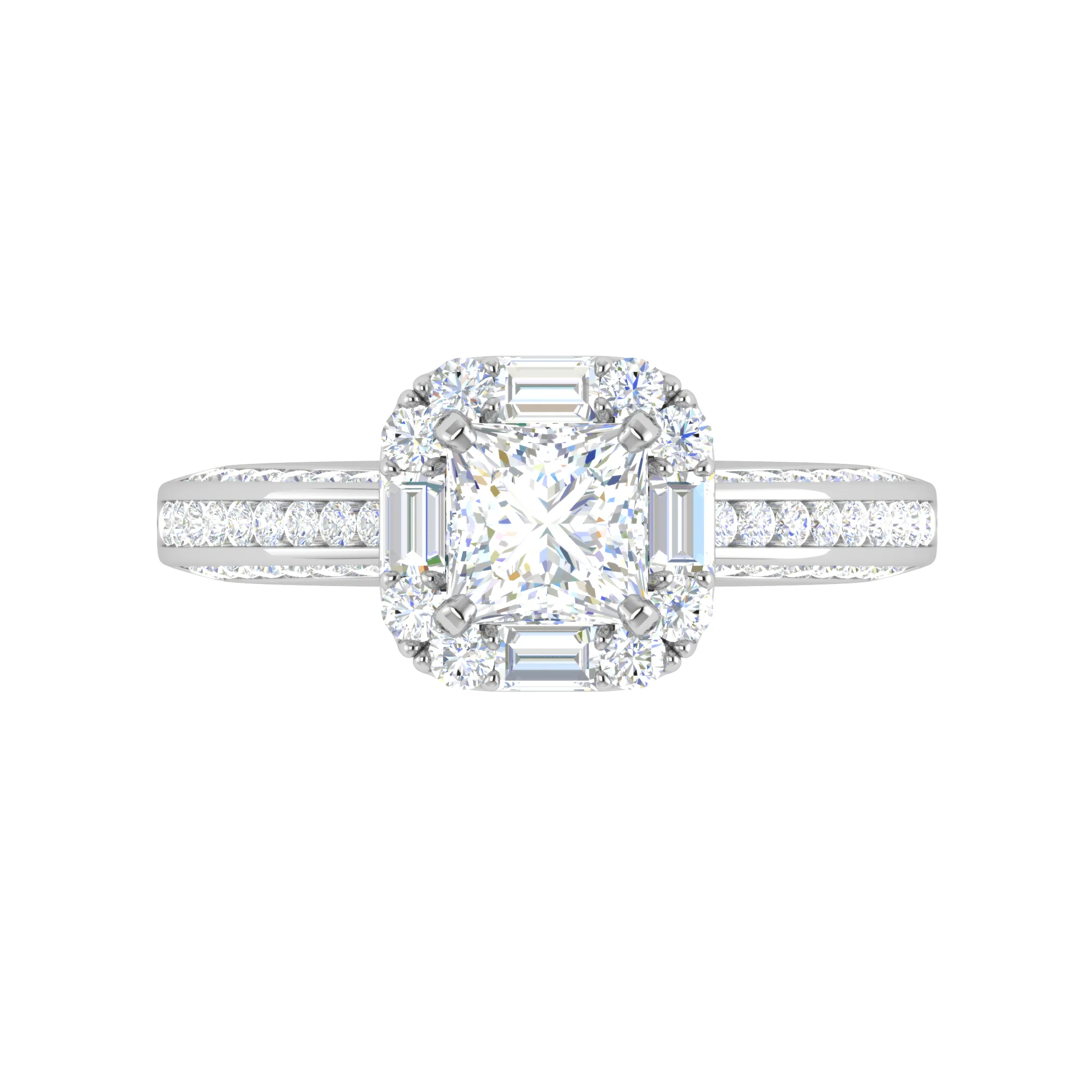 0.50cts Princess Cut Solitaire Halo Diamond Split Shank Platinum Ring JL PT WB5509E
