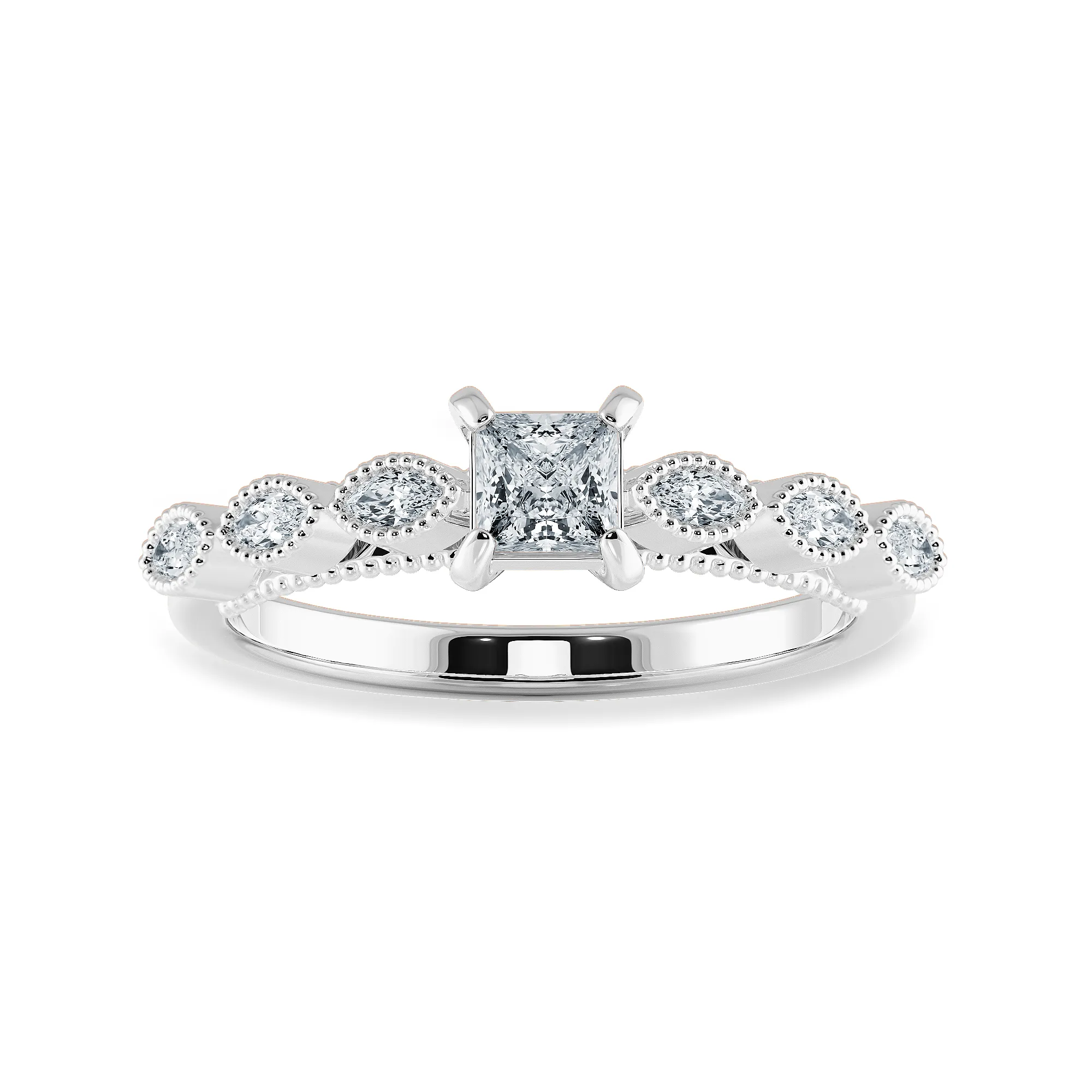 0.50cts Princess Cut Solitaire with Marquise Diamond Accents Platinum Ring JL PT 2012-A