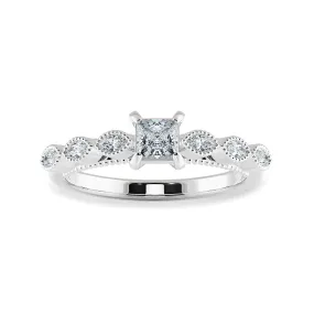 0.50cts Princess Cut Solitaire with Marquise Diamond Accents Platinum Ring JL PT 2012-A