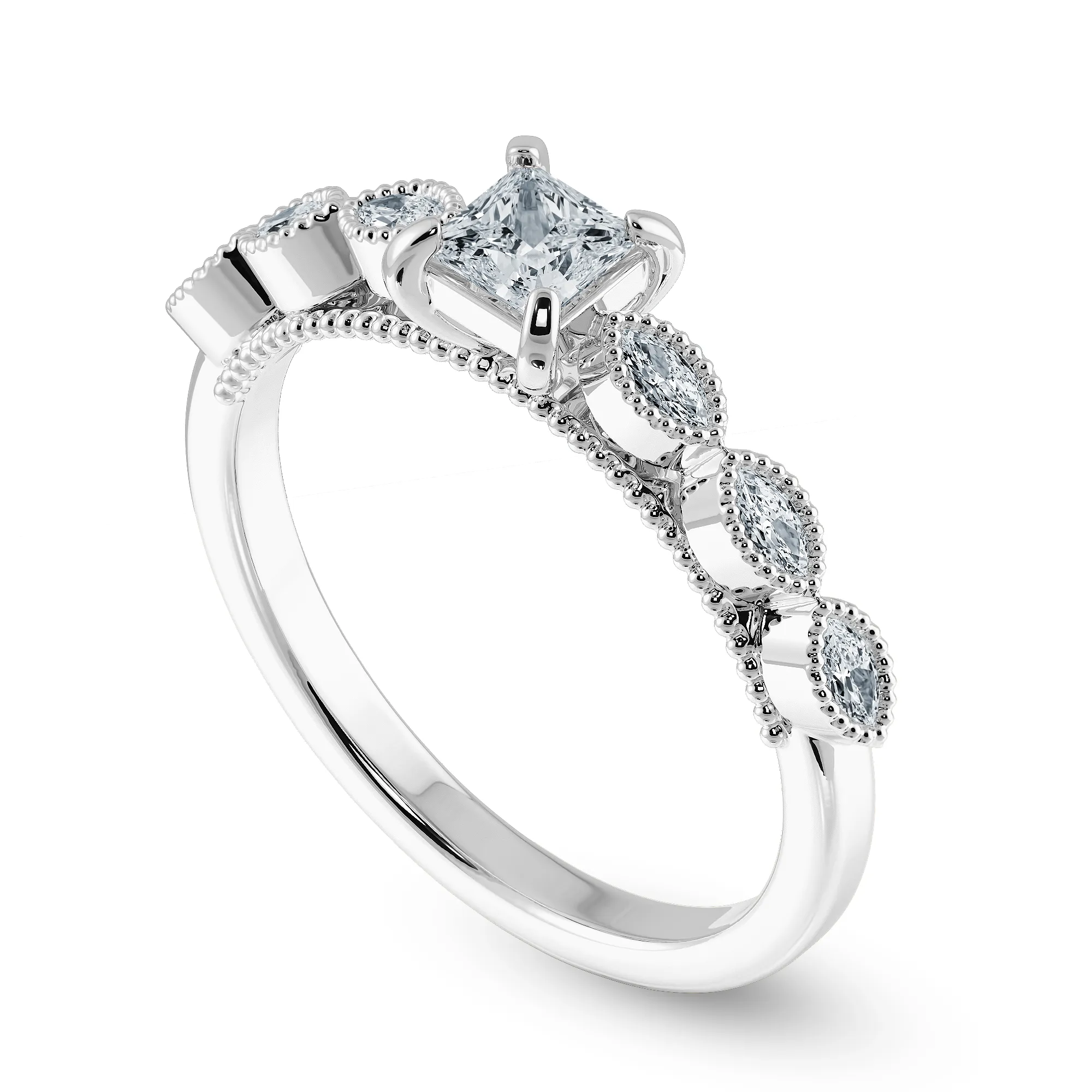 0.50cts Princess Cut Solitaire with Marquise Diamond Accents Platinum Ring JL PT 2012-A