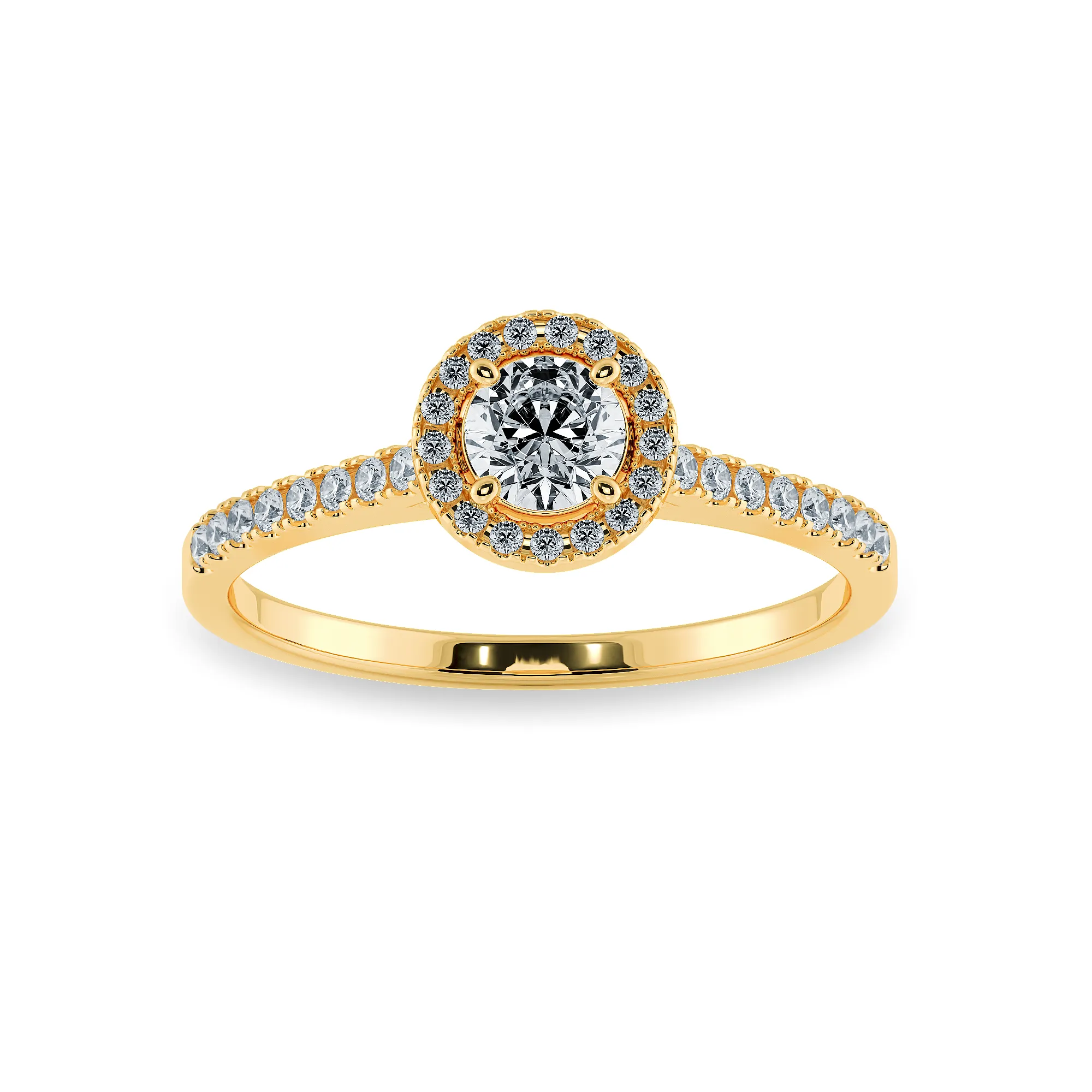 0.50cts. Solitaire Diamond Halo Shank 18K Yellow Gold Ring JL AU 1193Y-A