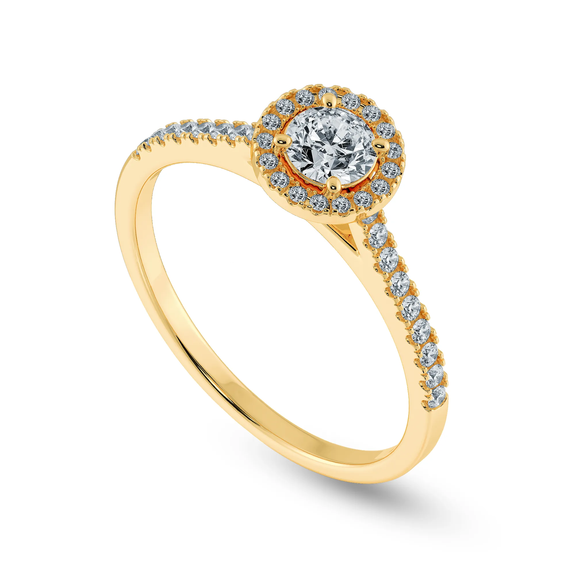 0.50cts. Solitaire Diamond Halo Shank 18K Yellow Gold Ring JL AU 1193Y-A