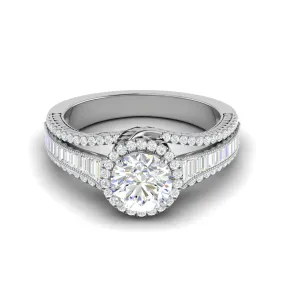 0.50cts Solitaire Halo Diamond Split Shank Baguette Platinum Ring JL PT WB5929E