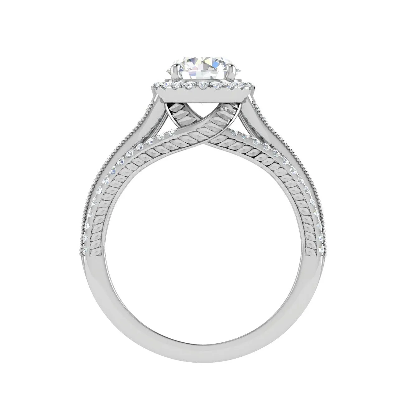 0.50cts Solitaire Halo Diamond Split Shank Baguette Platinum Ring JL PT WB5929E