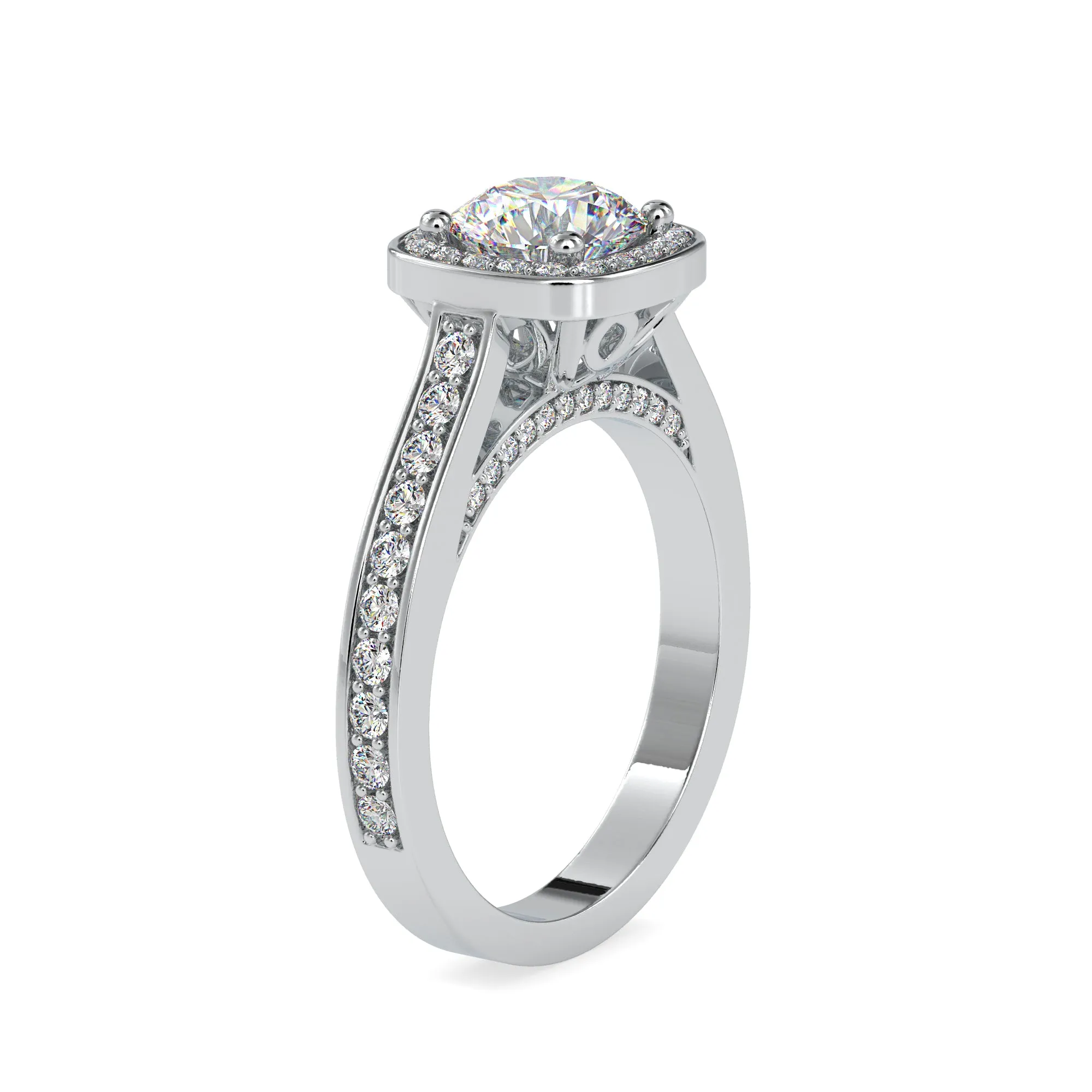 0.50cts. Solitaire Platinum Single Halo Diamond Shank Engagement Ring JL PT 0097