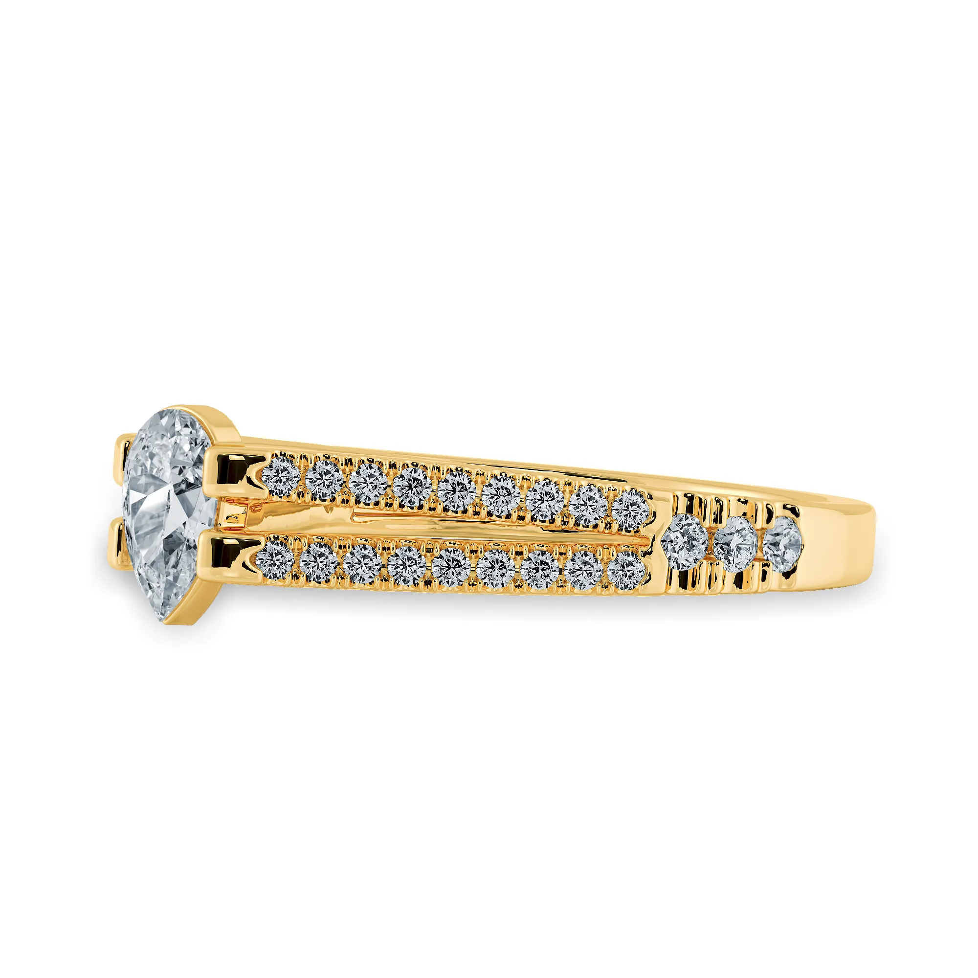 0.50ts. Pear Cut Solitaire Diamond Split Shank 18K Yellow Gold Ring JL AU 1183Y-A