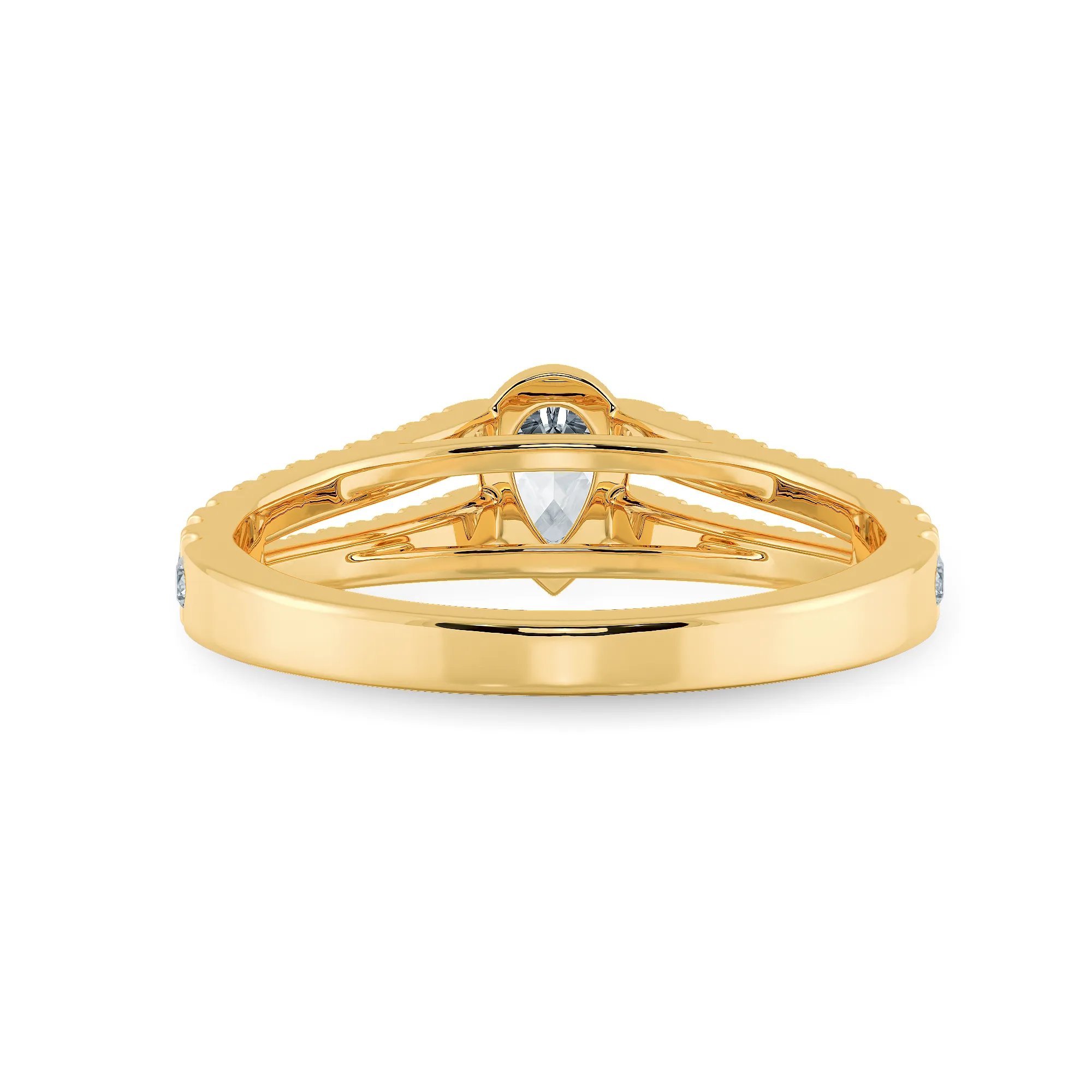 0.50ts. Pear Cut Solitaire Diamond Split Shank 18K Yellow Gold Ring JL AU 1183Y-A