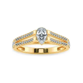 0.50ts. Pear Cut Solitaire Diamond Split Shank 18K Yellow Gold Ring JL AU 1183Y-A