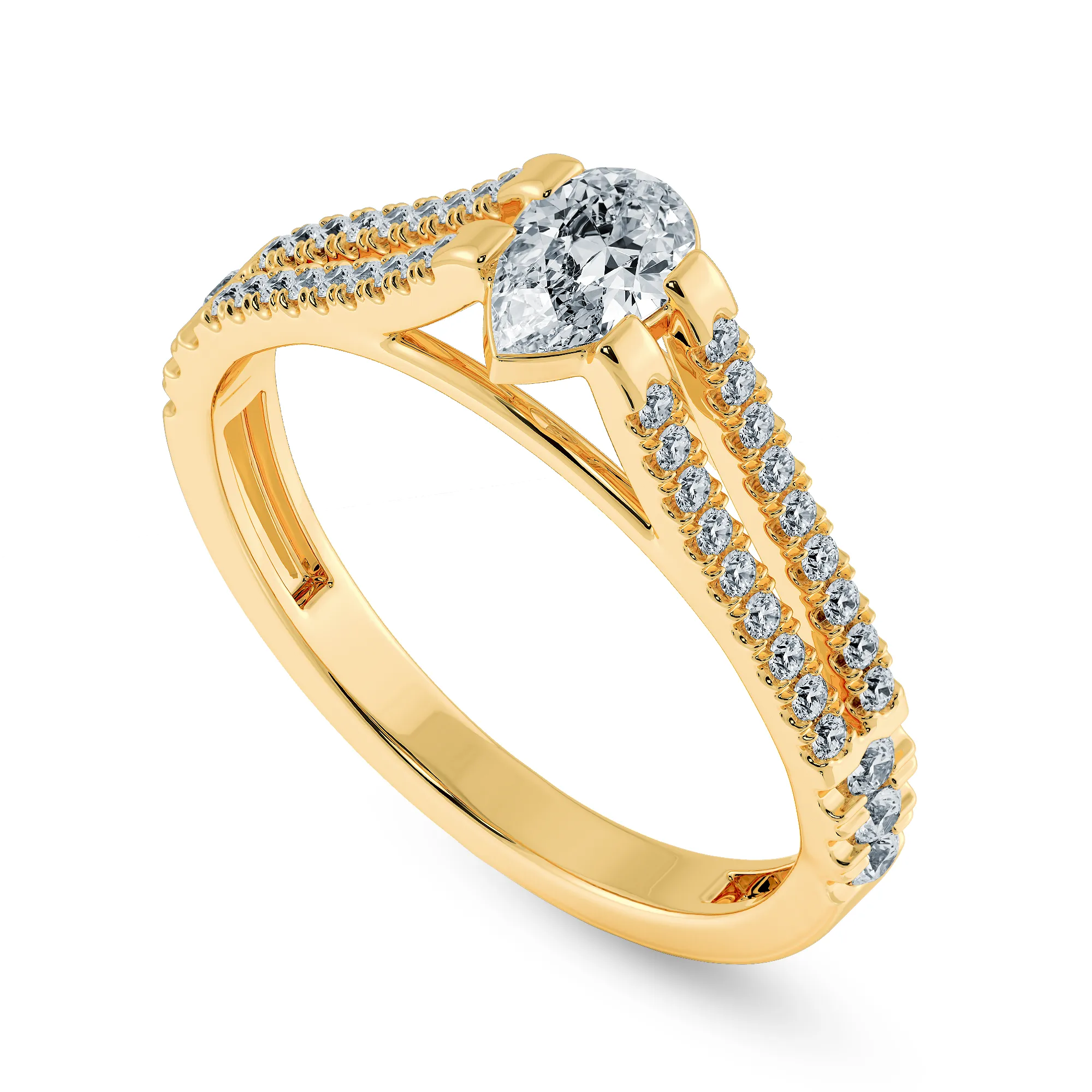 0.50ts. Pear Cut Solitaire Diamond Split Shank 18K Yellow Gold Ring JL AU 1183Y-A