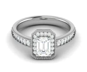 0.70 cts Emerald Cut Diamonds Halo Diamond Shank Platinum Ring JL PT RH EM 159