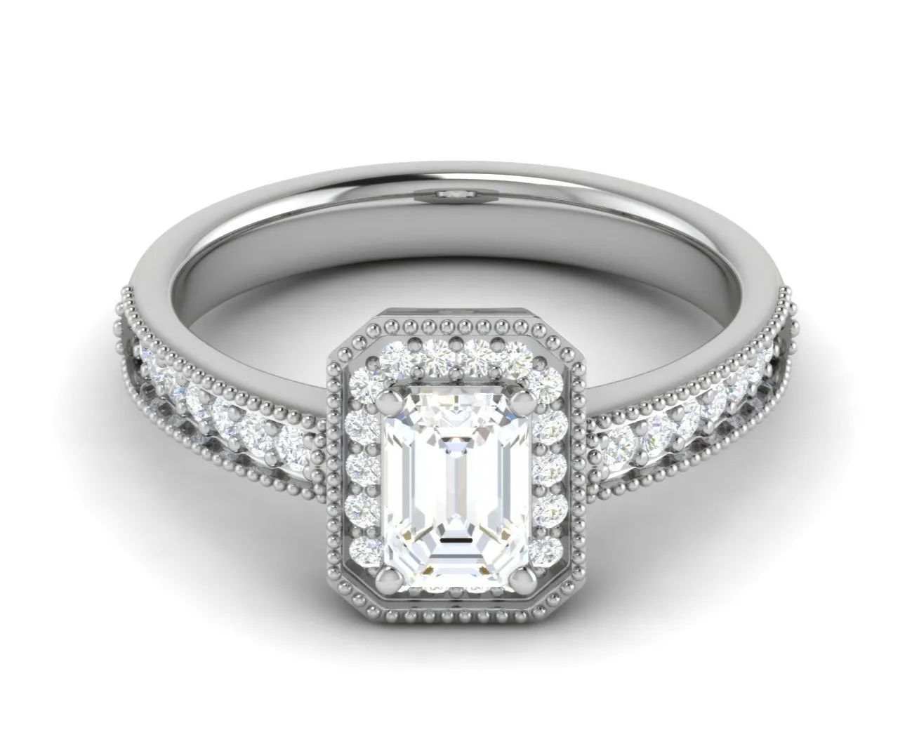 0.70 cts Emerald Cut Diamonds Halo Diamond Shank Platinum Ring JL PT RH EM 159