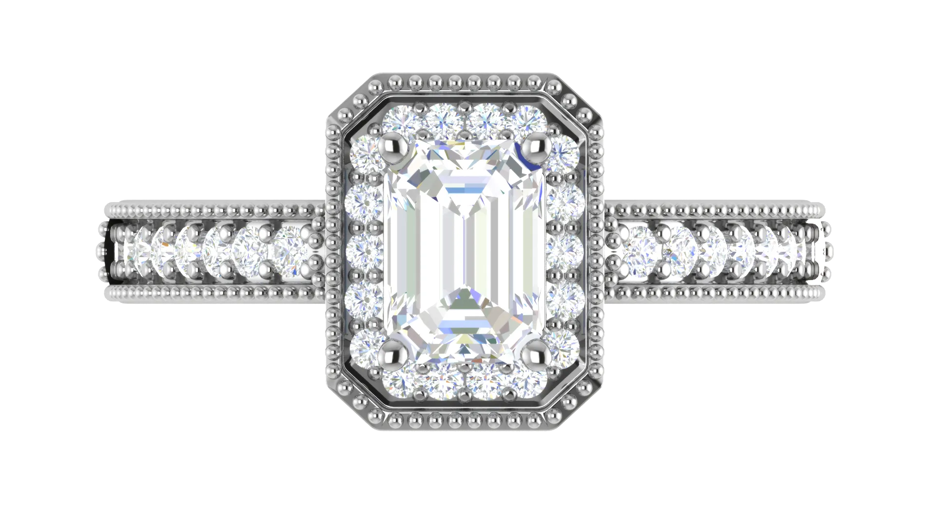 0.70 cts Emerald Cut Diamonds Halo Diamond Shank Platinum Ring JL PT RH EM 159