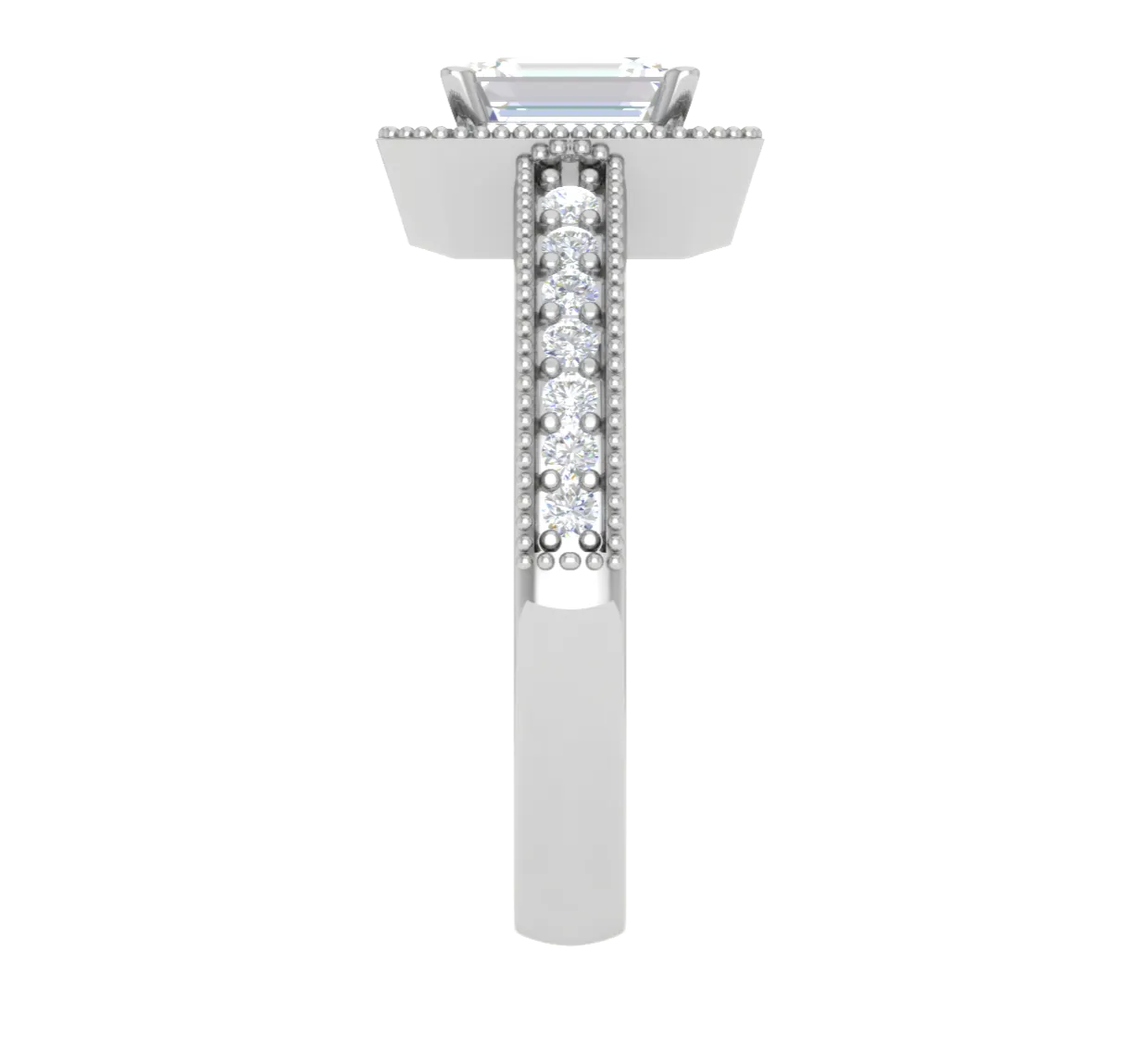 0.70 cts Emerald Cut Diamonds Halo Diamond Shank Platinum Ring JL PT RH EM 159