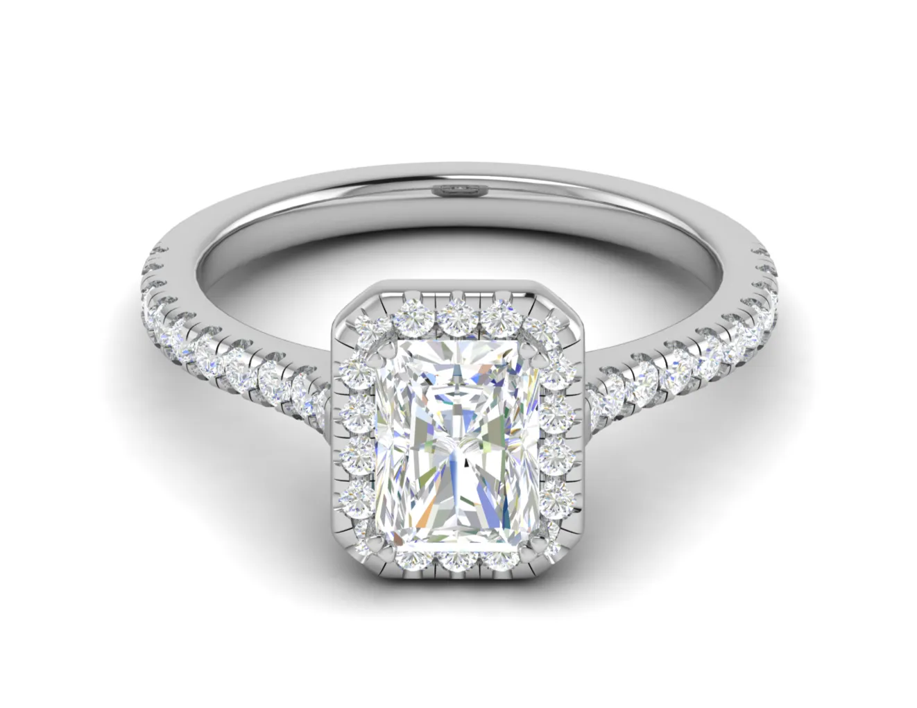 0.70 cts Emerald Cut Solitaire Halo Diamond Shank Platinum Ring JL PT RH RAD 136