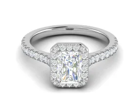 0.70 cts Emerald Cut Solitaire Halo Diamond Shank Platinum Ring JL PT RH RAD 136