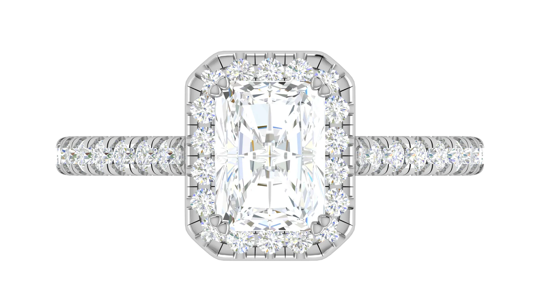 0.70 cts Emerald Cut Solitaire Halo Diamond Shank Platinum Ring JL PT RH RAD 136