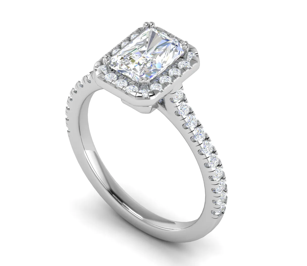 0.70 cts Emerald Cut Solitaire Halo Diamond Shank Platinum Ring JL PT RH RAD 136