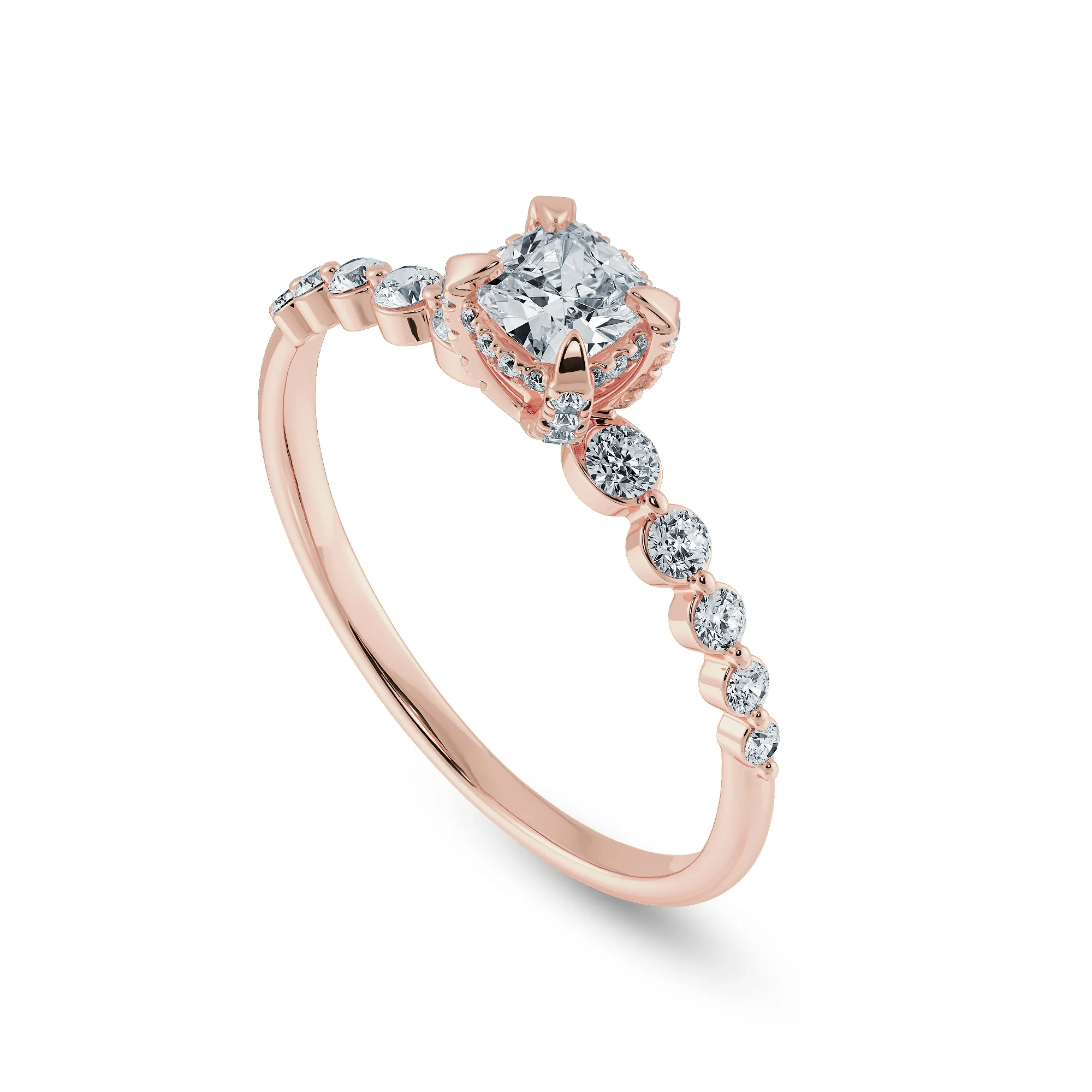 0.70cts. Cushion Cut Solitaire Halo Diamond Accents 18K Rose Gold Ring JL AU 2005R-B
