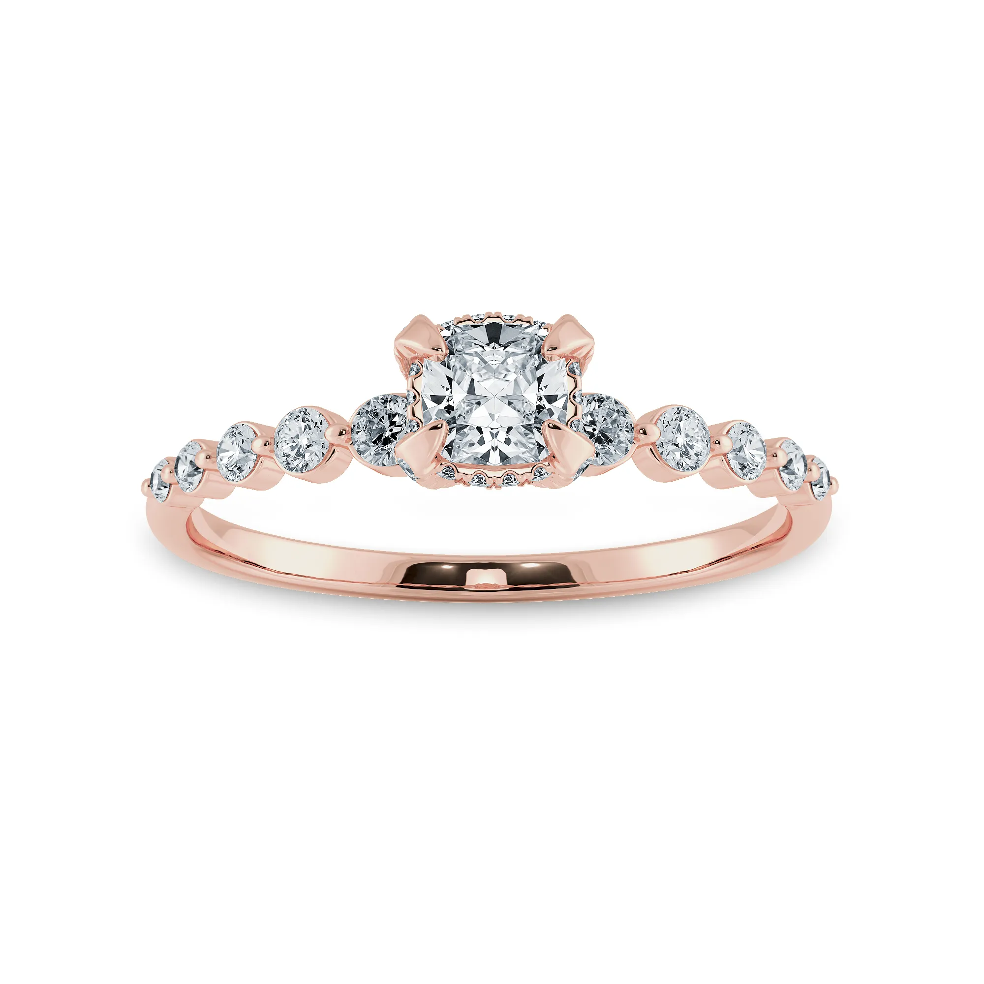 0.70cts. Cushion Cut Solitaire Halo Diamond Accents 18K Rose Gold Ring JL AU 2005R-B
