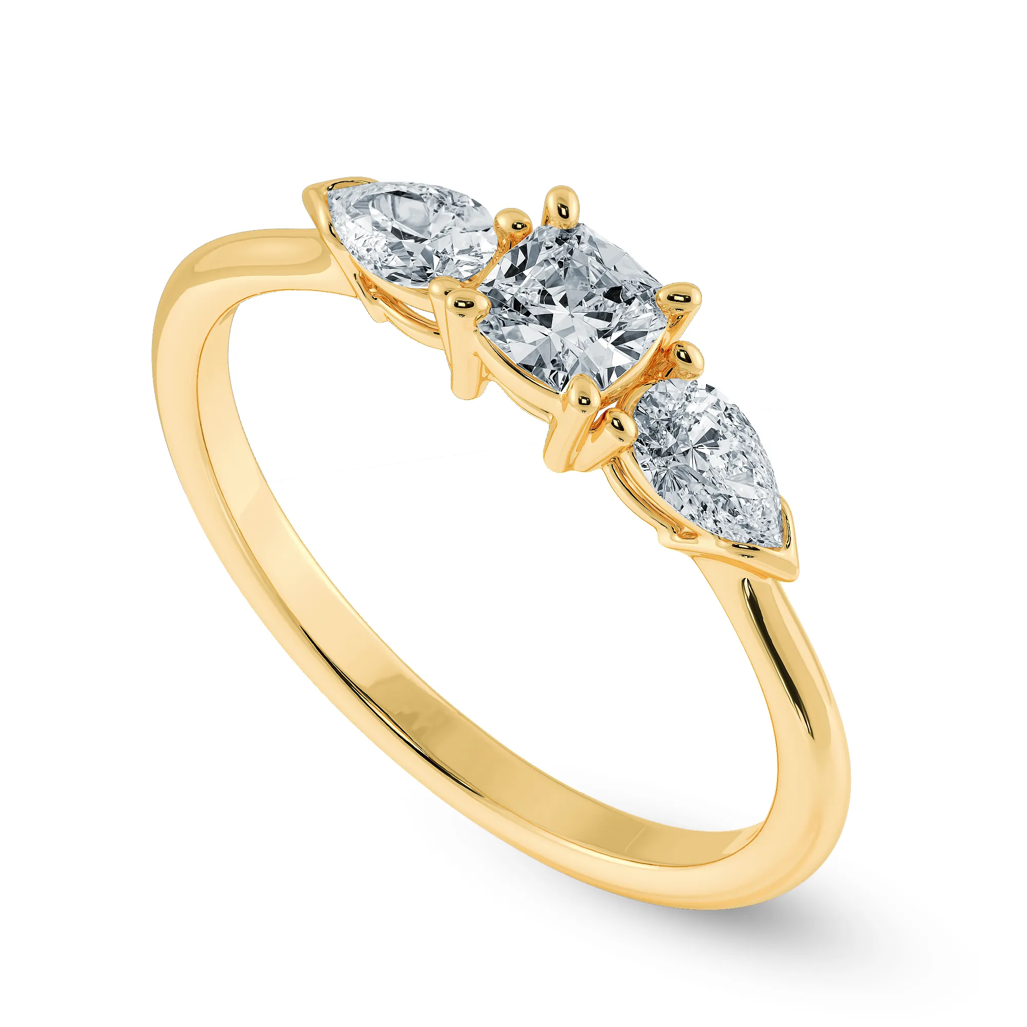 0.70cts. Cushion Cut Solitaire with Pear Cut Diamond Accents 18K Yellow Gold Ring JL AU 1203Y-B