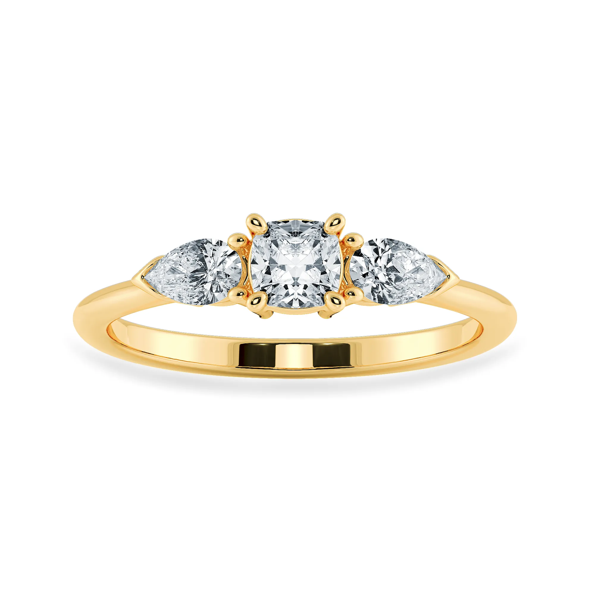 0.70cts. Cushion Cut Solitaire with Pear Cut Diamond Accents 18K Yellow Gold Ring JL AU 1203Y-B