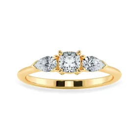 0.70cts. Cushion Cut Solitaire with Pear Cut Diamond Accents 18K Yellow Gold Ring JL AU 1203Y-B